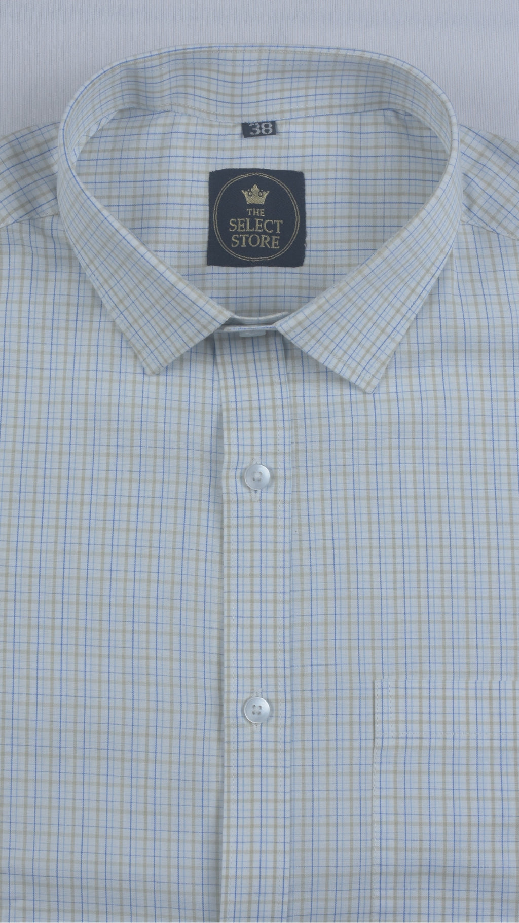 Blue and Beige Micro-Check Plaid Shirt