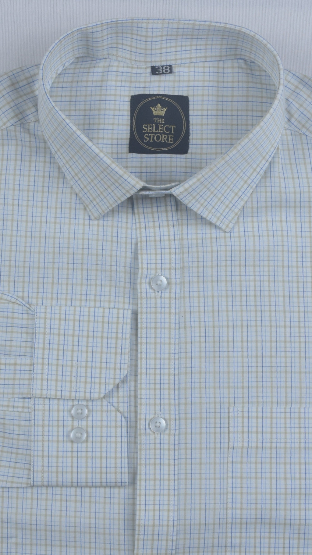 Blue and Beige Micro-Check Plaid Shirt