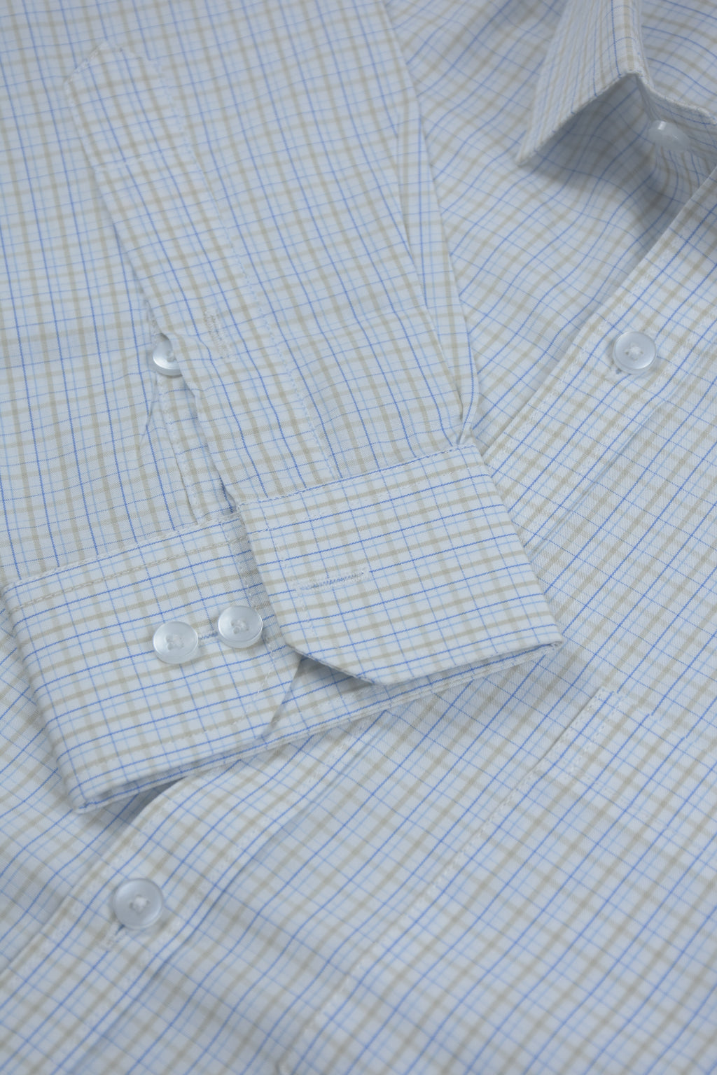 Blue and Beige Micro-Check Plaid Shirt