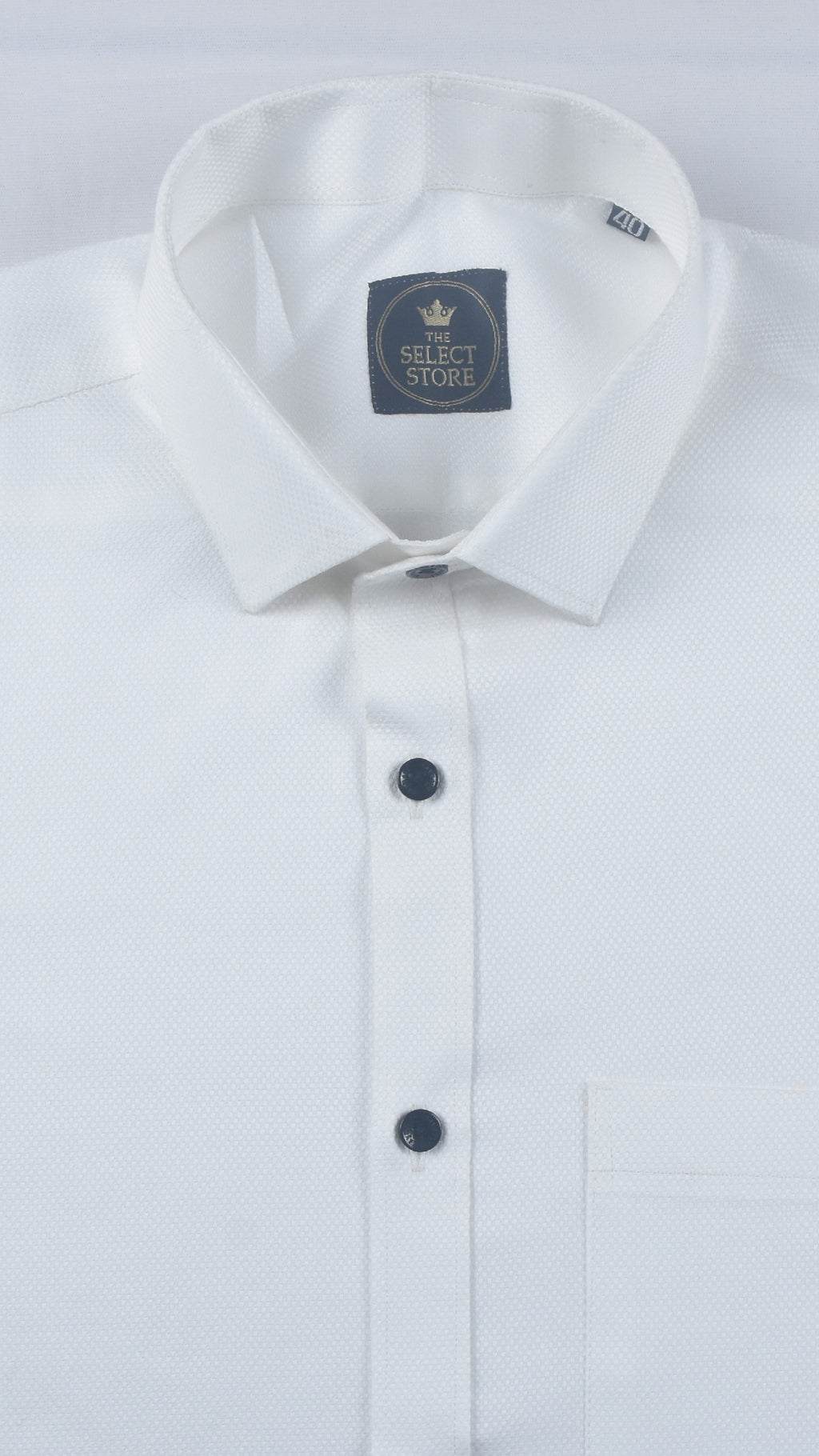 Solid White Dobby-Textured Shirt