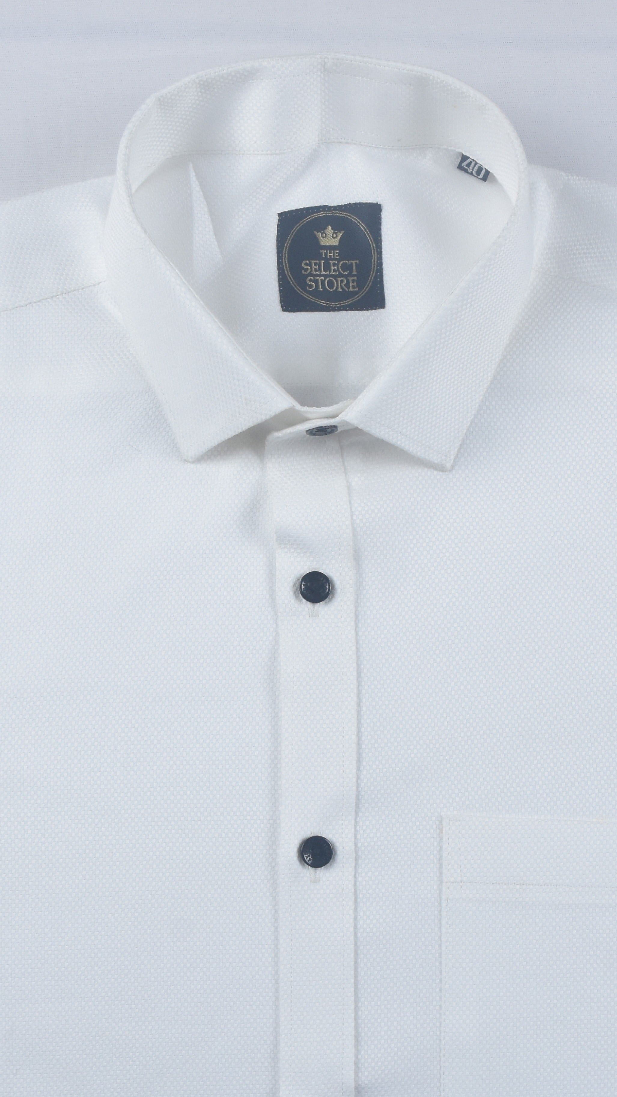 Solid White Dobby-Textured Shirt