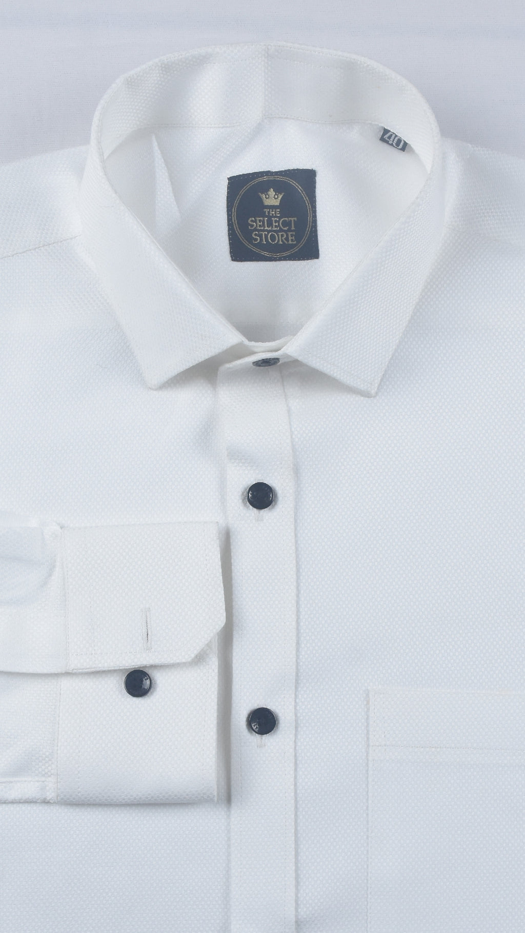 Solid White Dobby-Textured Shirt