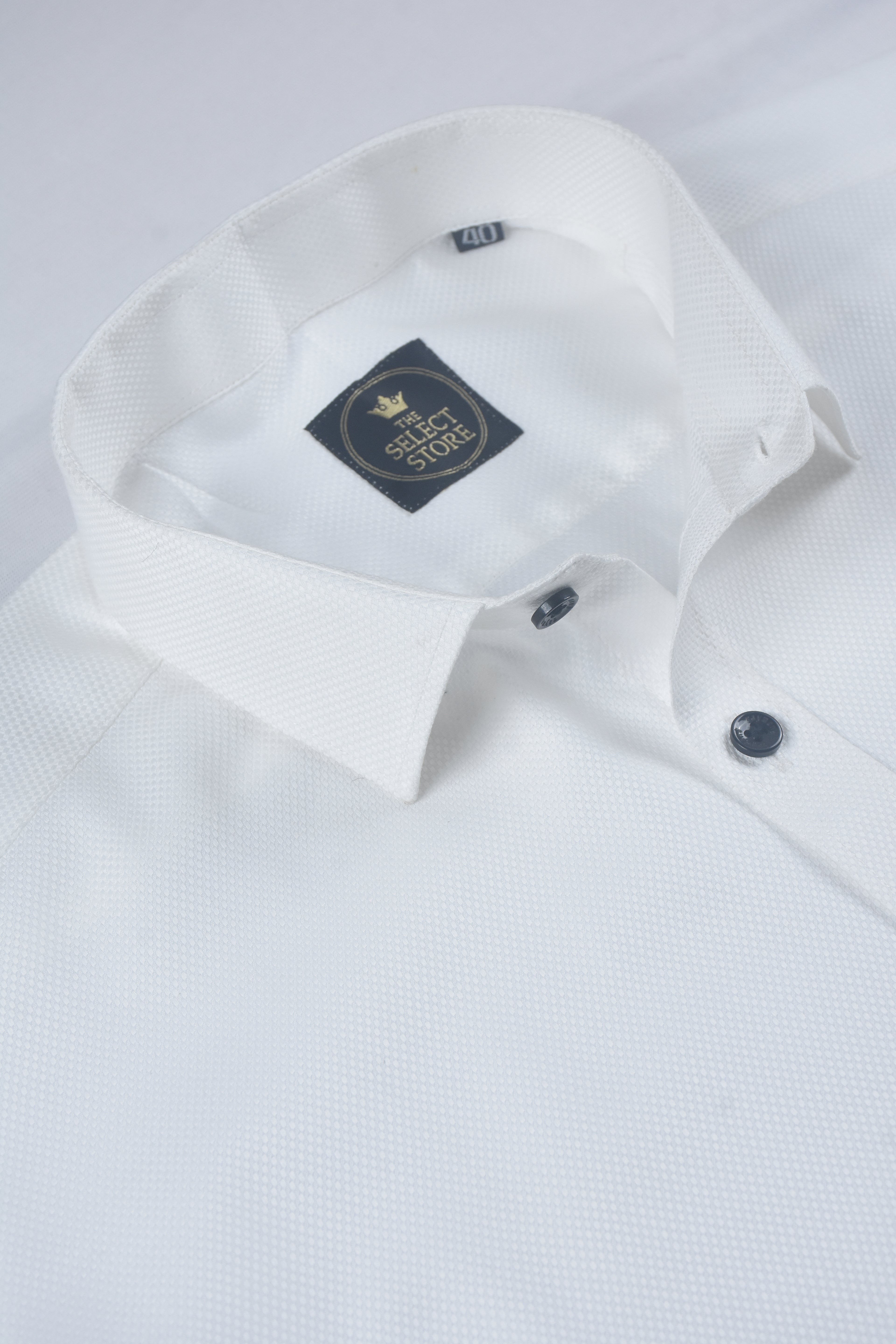 Solid White Dobby-Textured Shirt