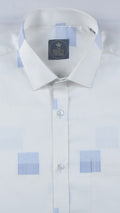 Blue Geometric Linear Blocks White Shirt