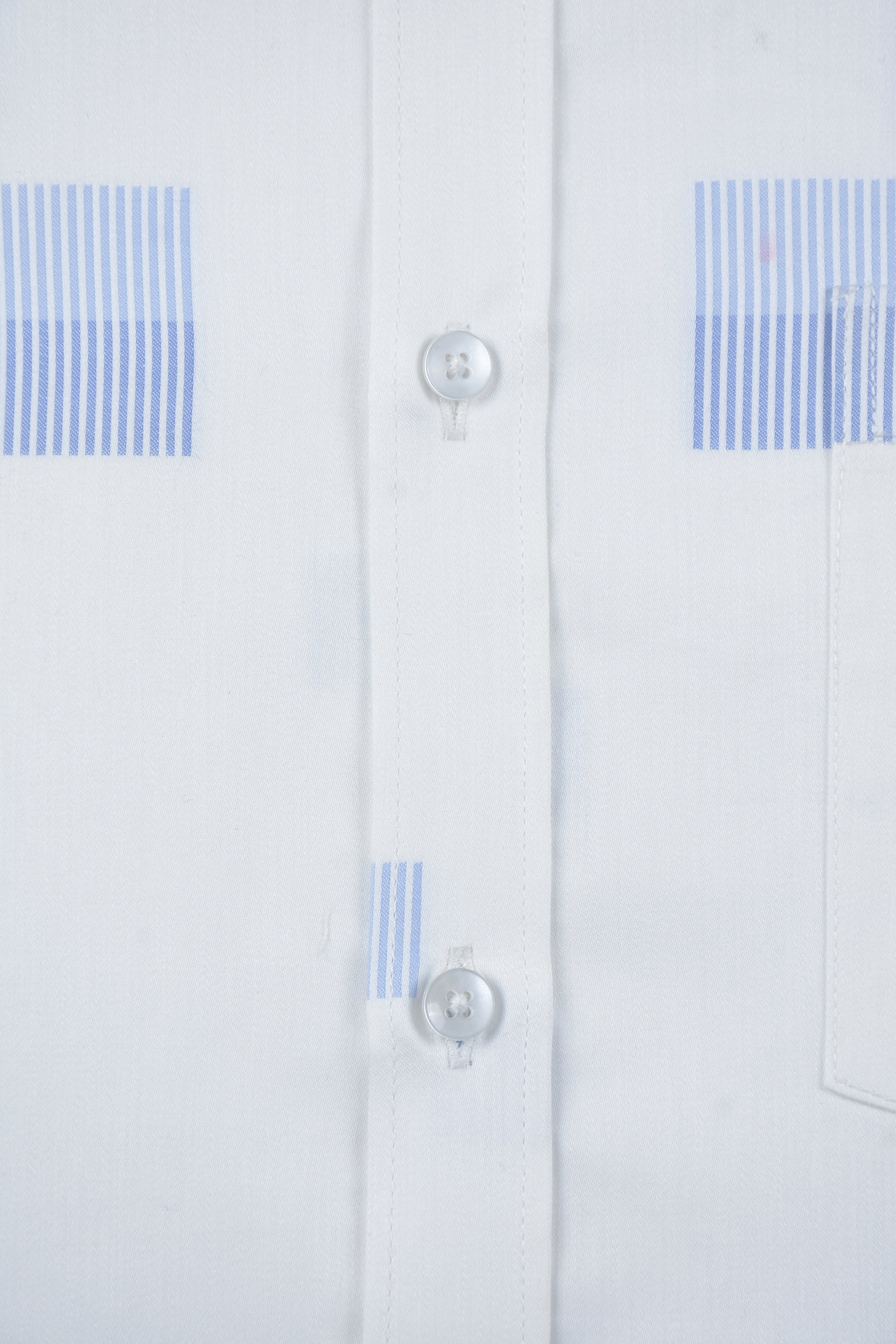 Blue Geometric Linear Blocks White Shirt