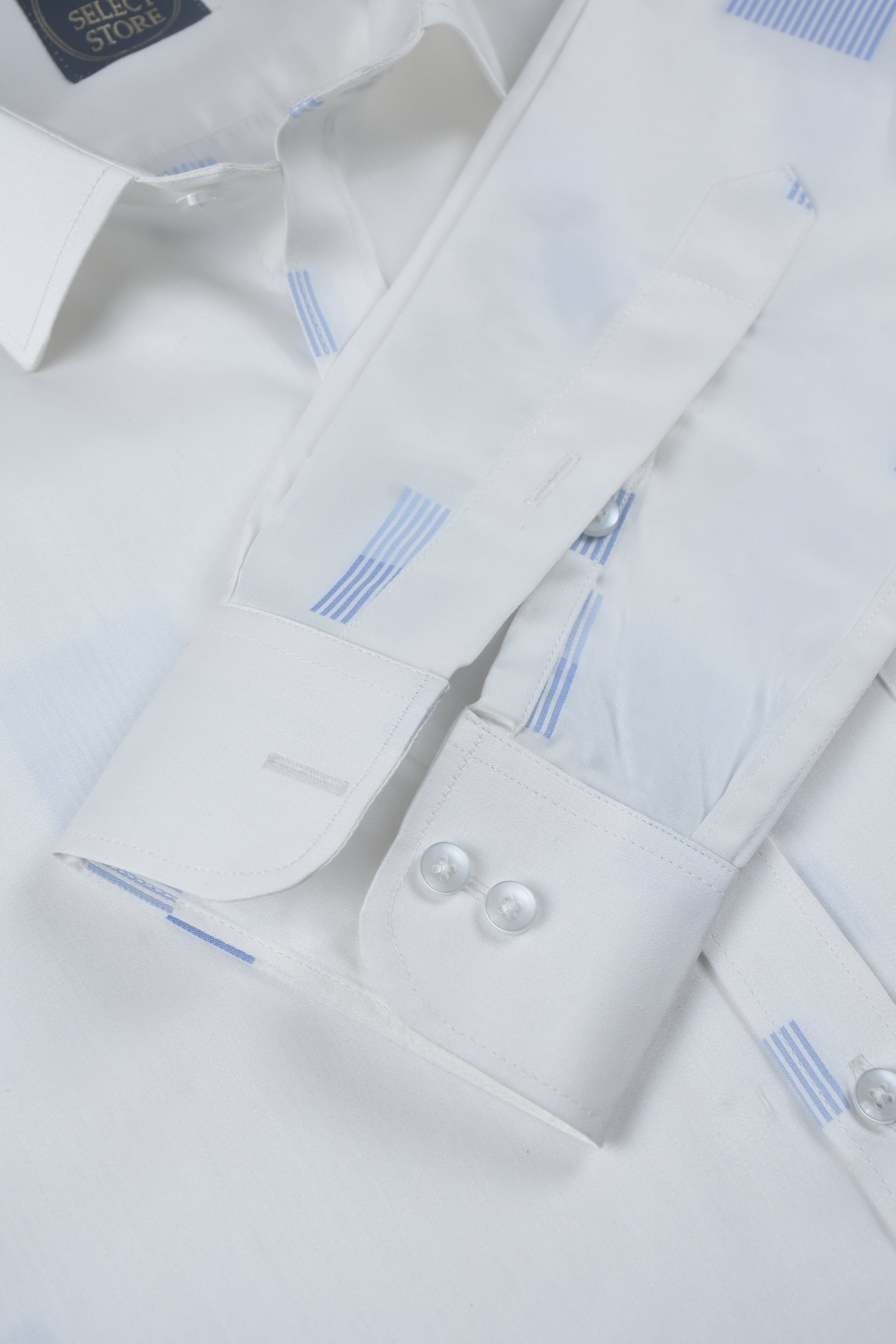Blue Geometric Linear Blocks White Shirt