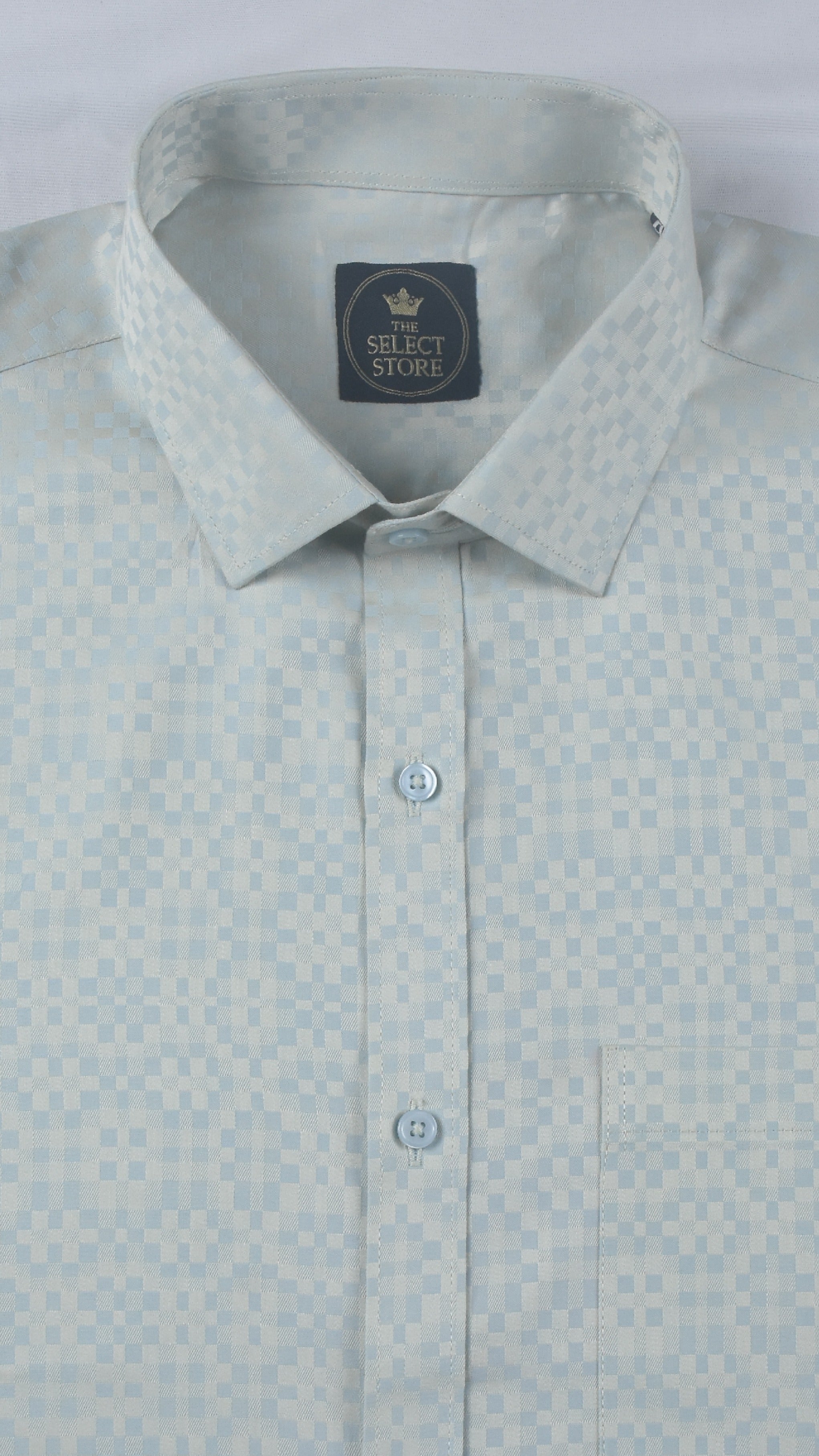 Premium Sky Blue Geometric Pixel-Check Shirt