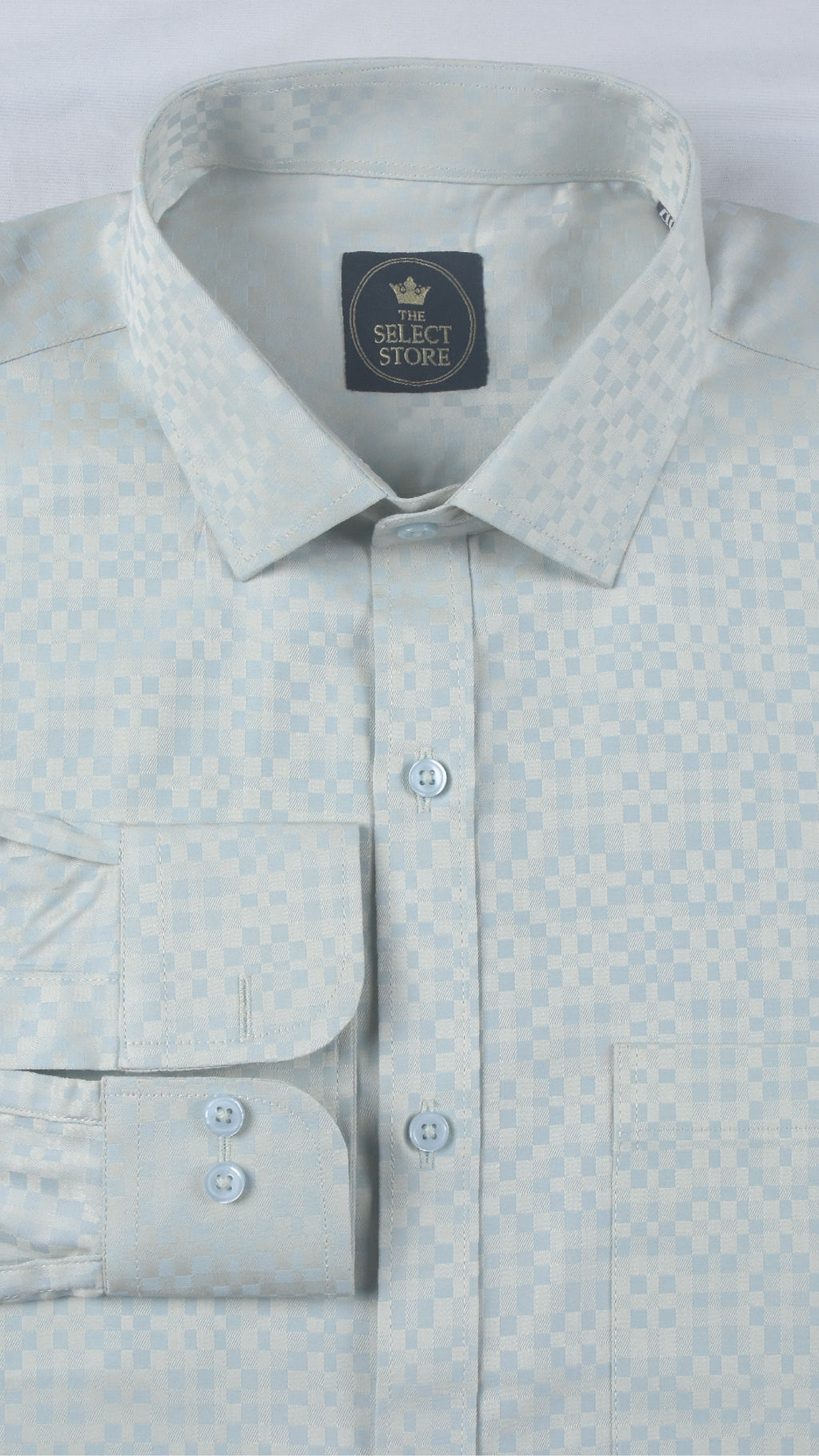 Premium Sky Blue Geometric Pixel-Check Shirt