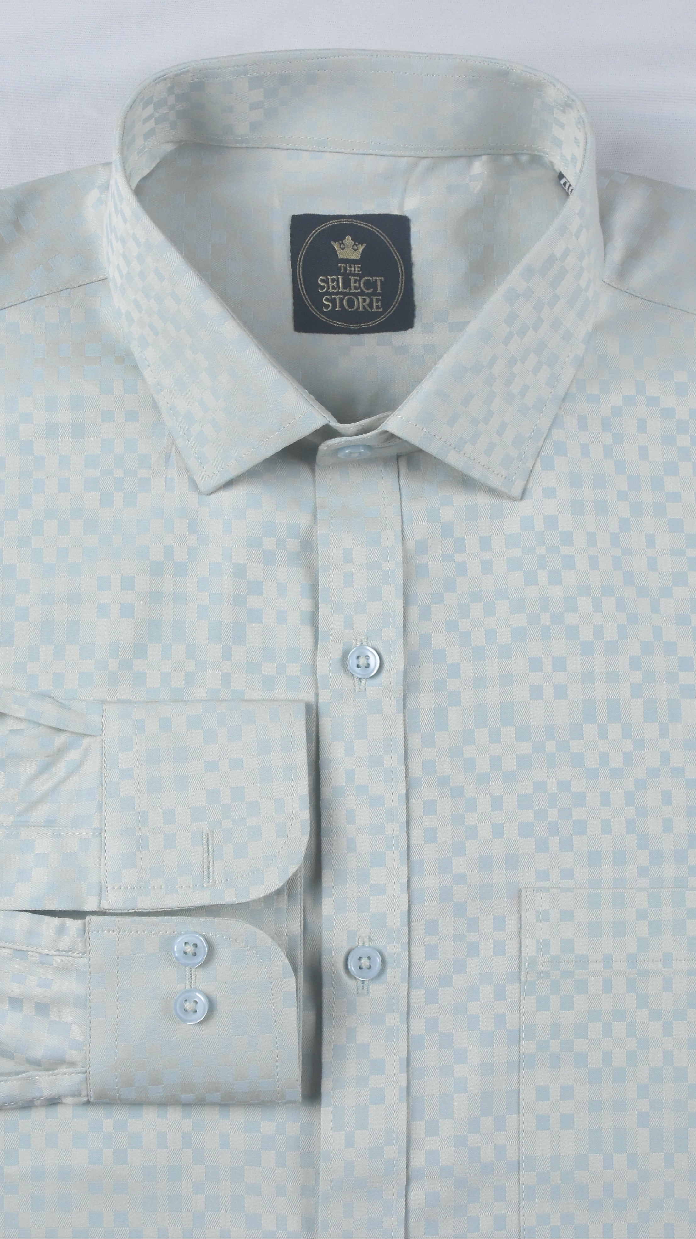 Premium Sky Blue Geometric Pixel-Check Shirt