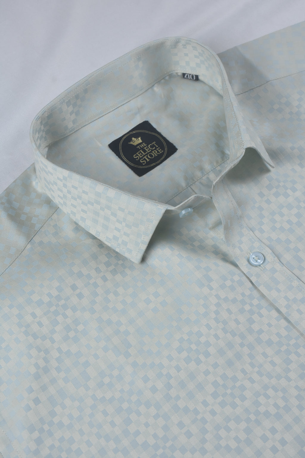 Premium Sky Blue Geometric Pixel-Check Shirt
