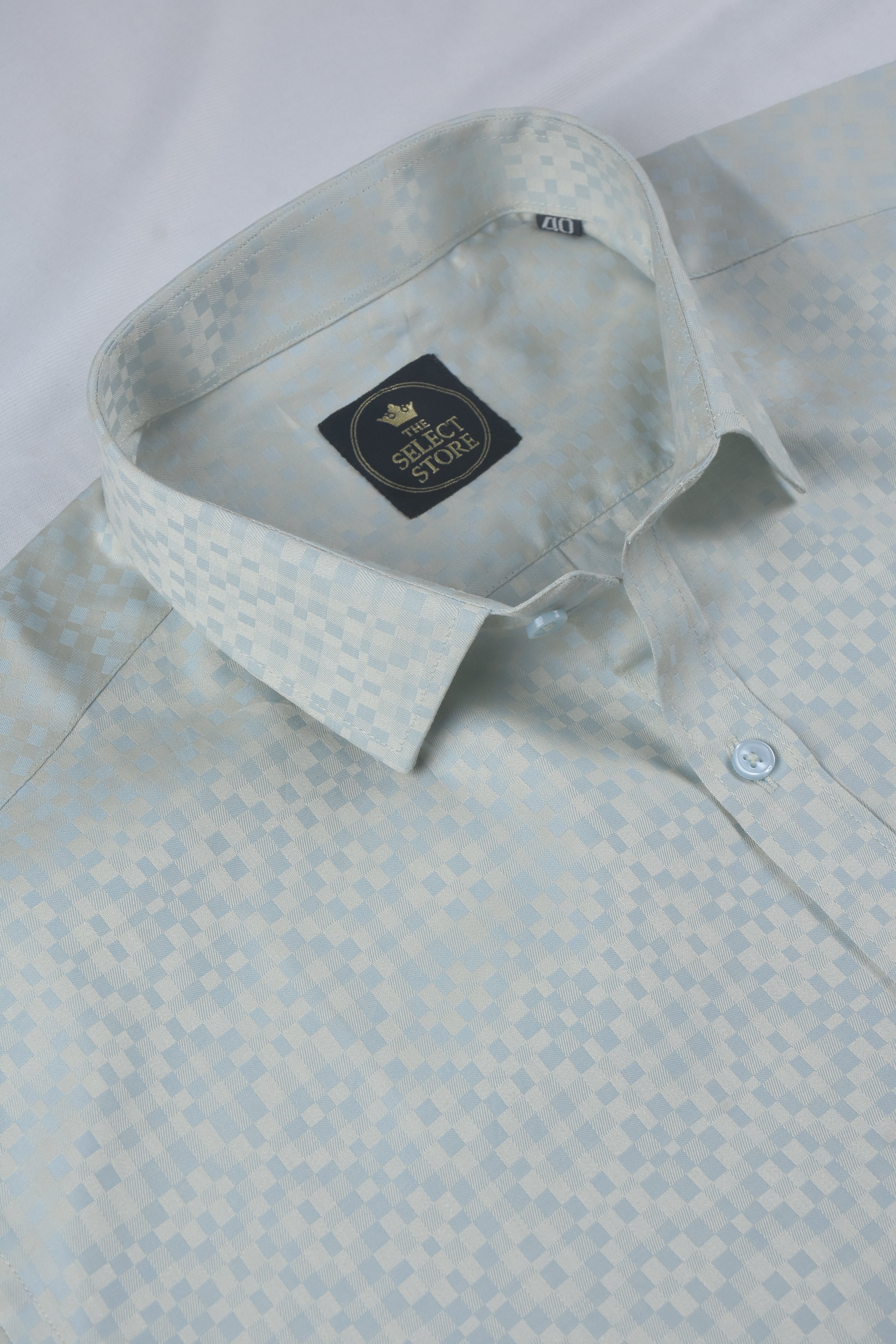 Premium Sky Blue Geometric Pixel-Check Shirt