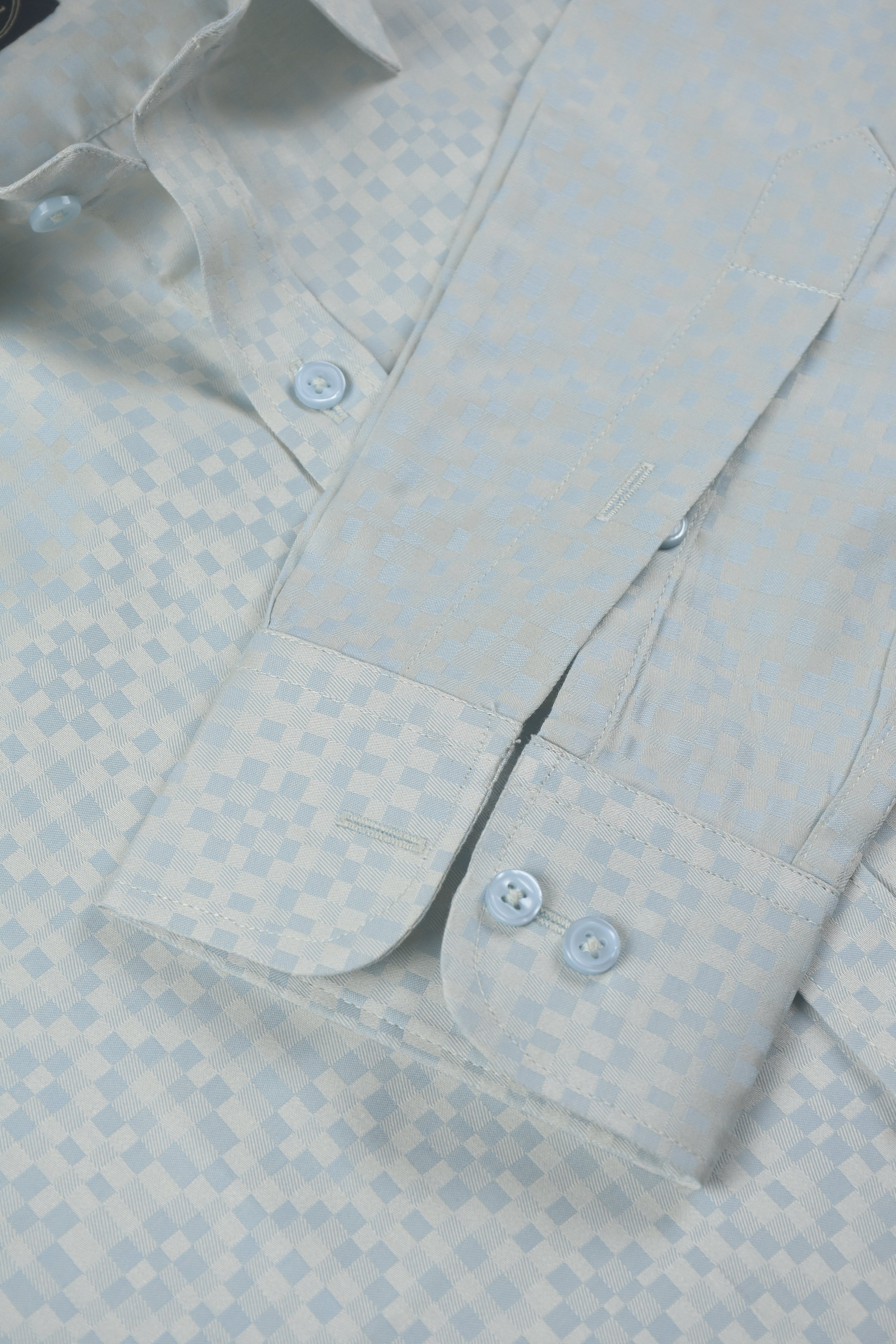 Premium Sky Blue Geometric Pixel-Check Shirt