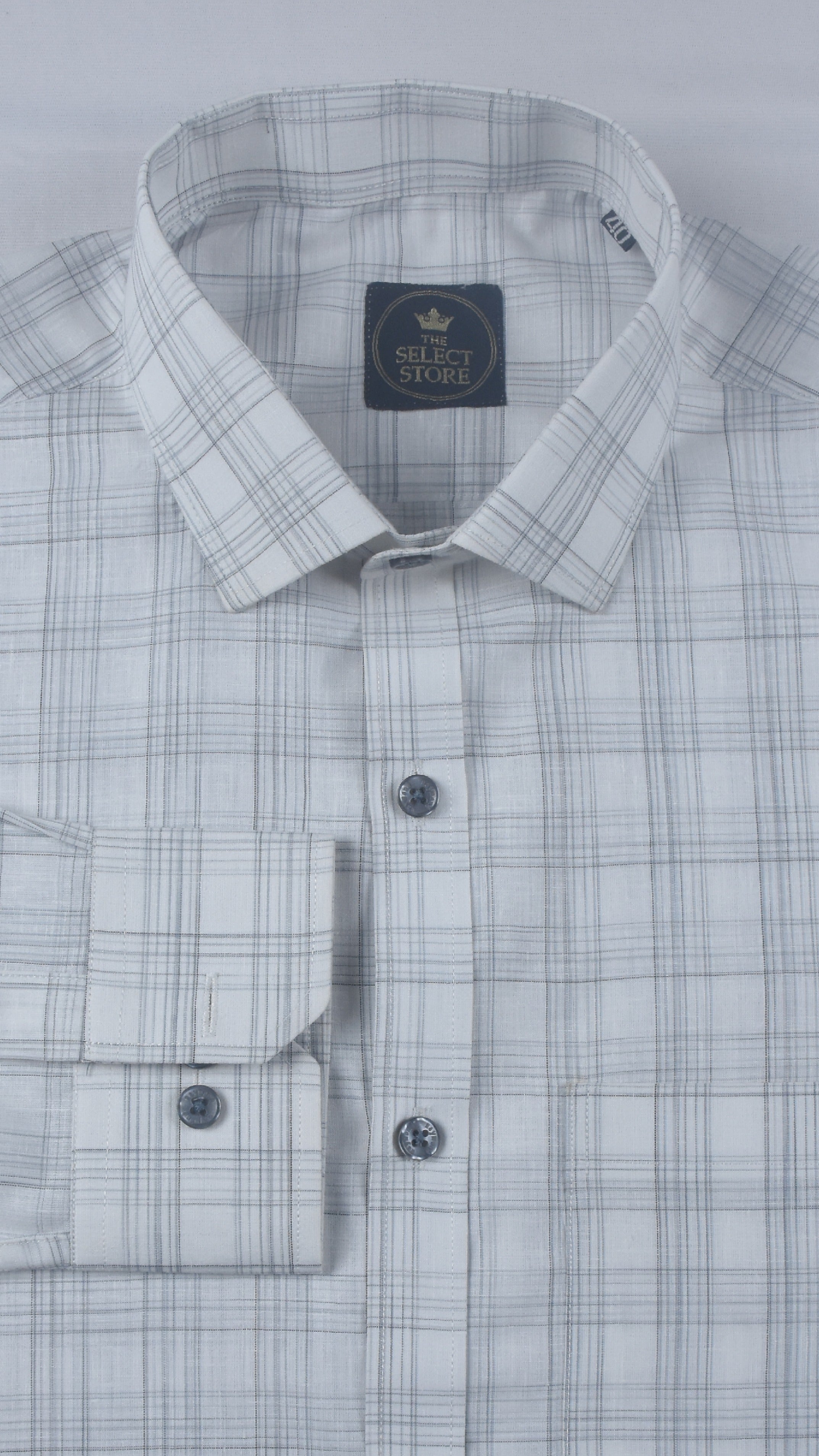 Light Grey Stripe Check Textured Shirt