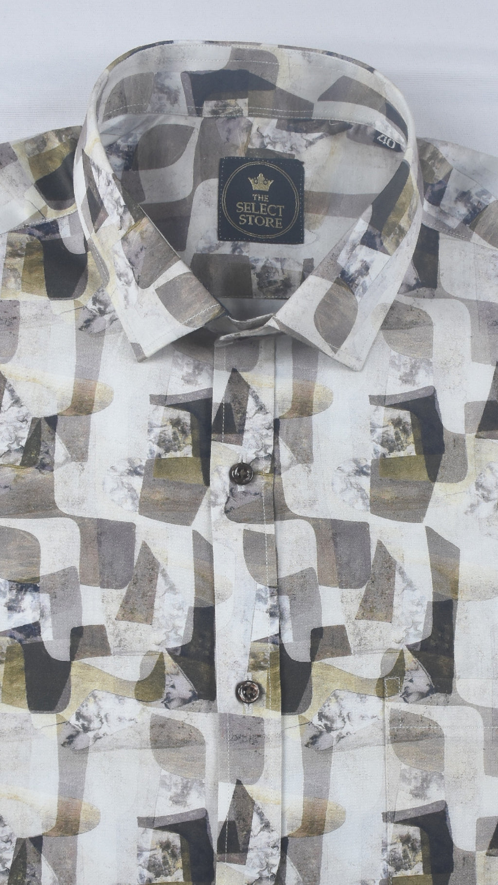 Abstract Earth-Toned Stone Mosaic Off-White Shirt