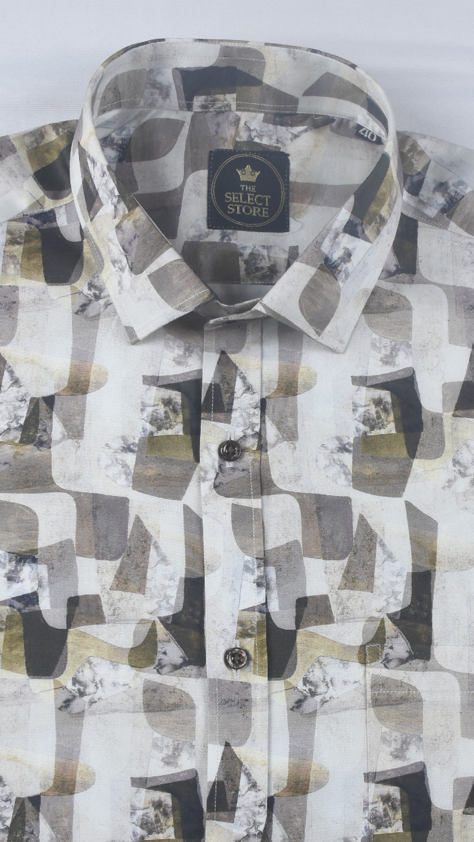 Abstract Earth-Toned Stone Mosaic Off-White Shirt