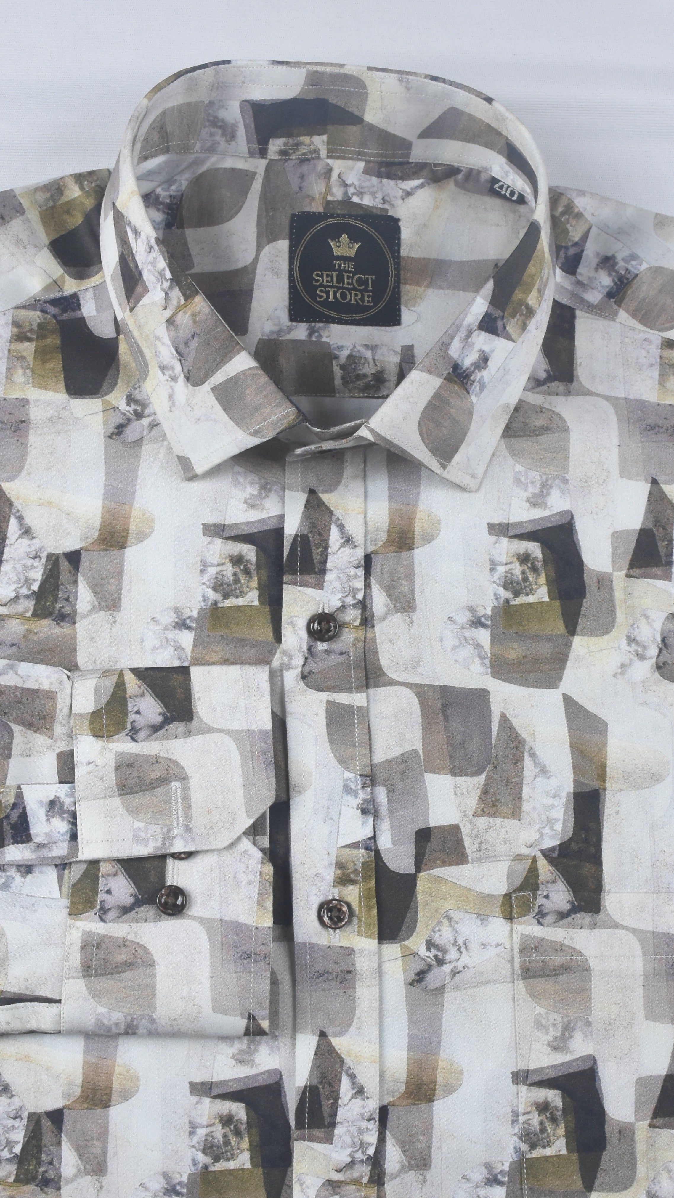 Abstract Earth-Toned Stone Mosaic Off-White Shirt