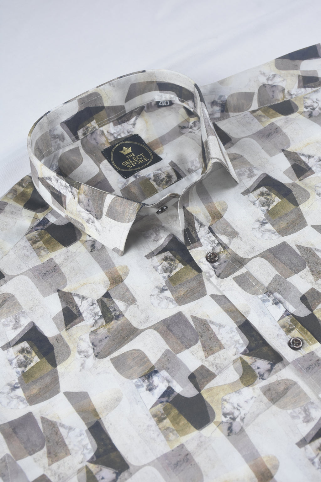 Abstract Earth-Toned Stone Mosaic Off-White Shirt