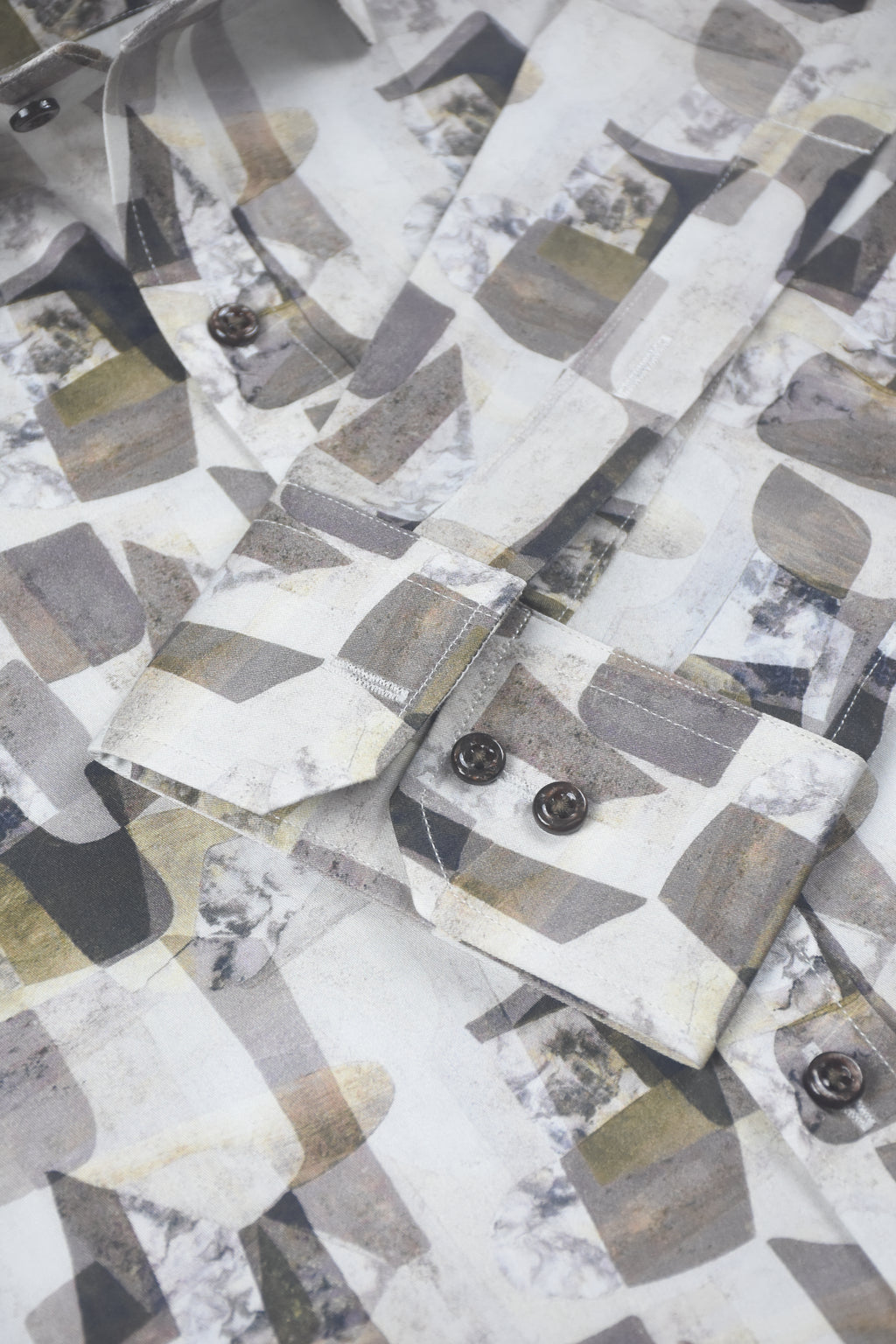 Abstract Earth-Toned Stone Mosaic Off-White Shirt