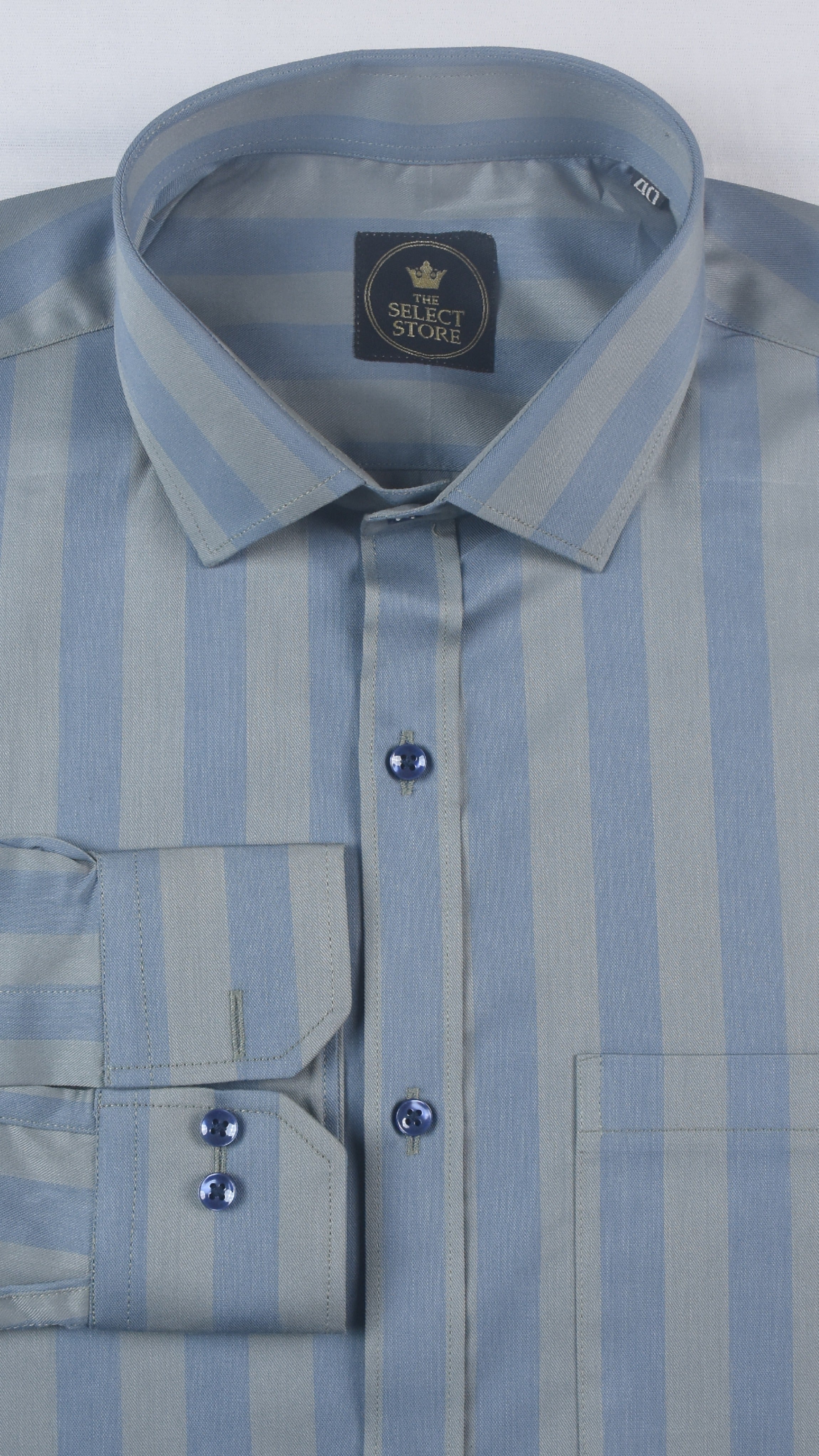Slate Grey & Sky Blue Shadow-Striped Shirt