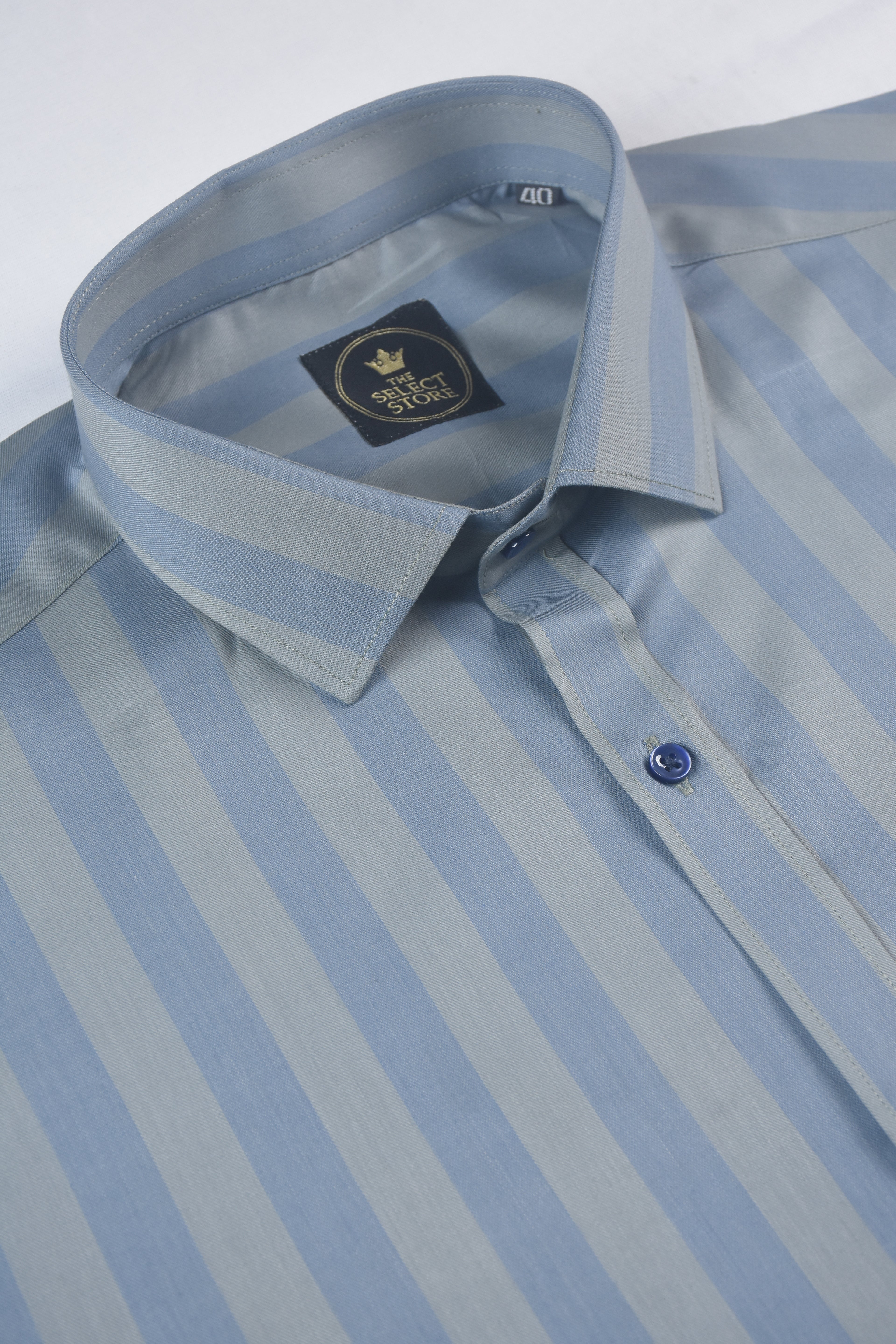 Slate Grey & Sky Blue Shadow-Striped Shirt