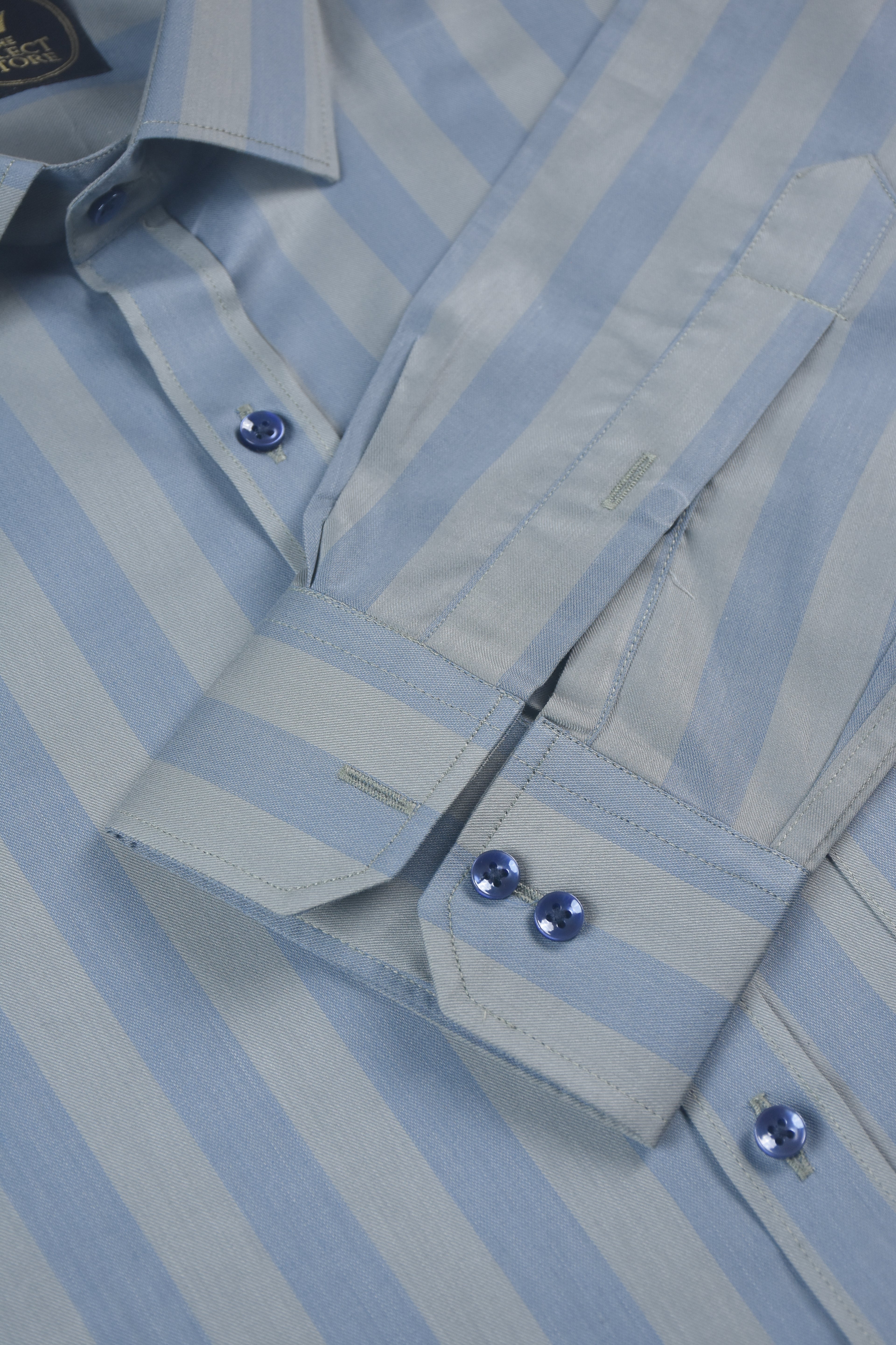 Slate Grey & Sky Blue Shadow-Striped Shirt