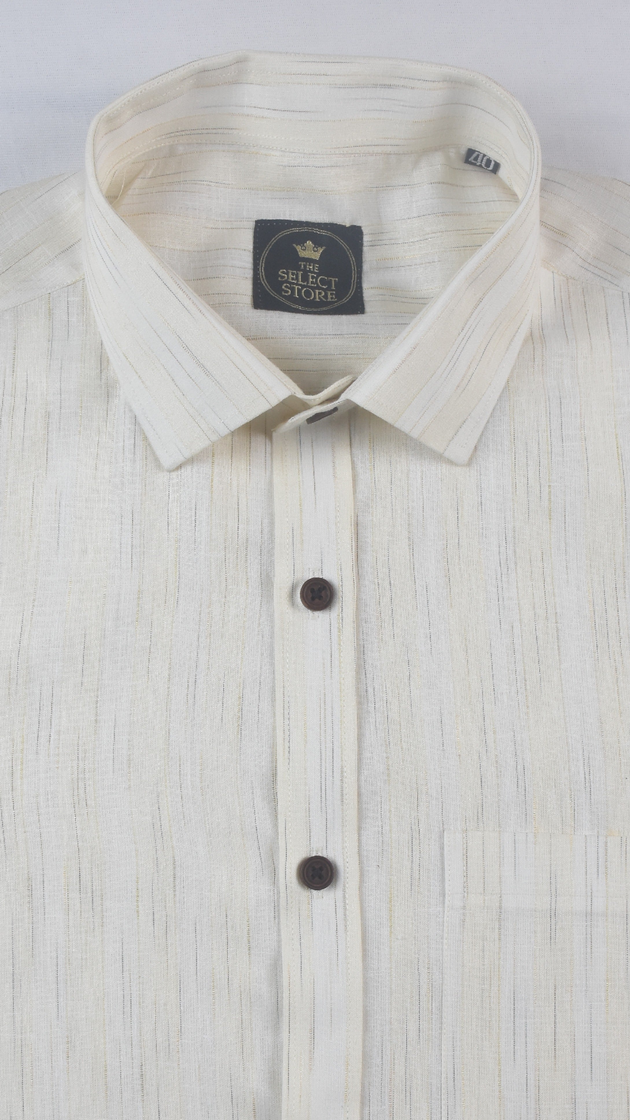 Ivory Fine Vertical Linear Textured Shirt