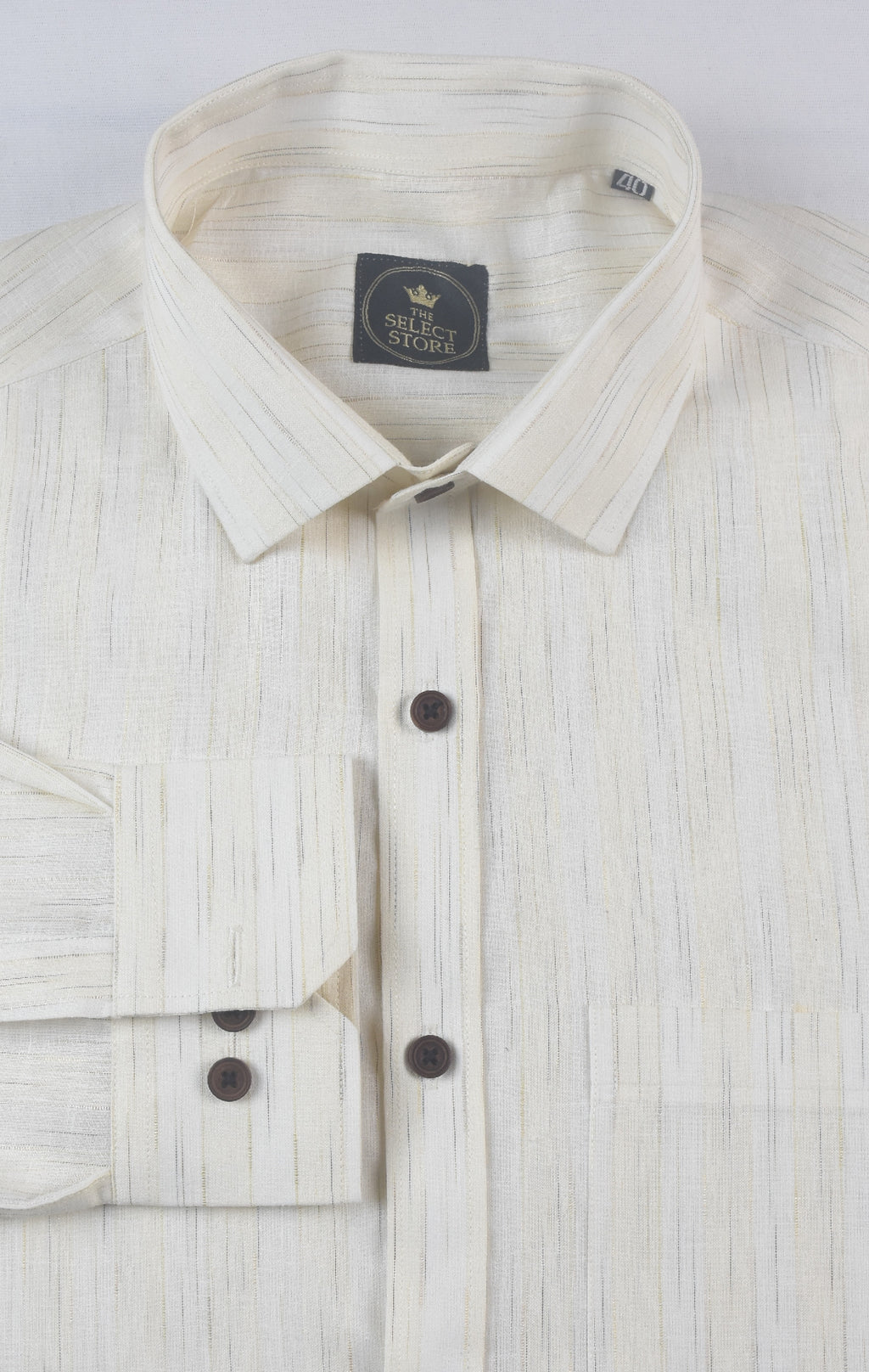 Ivory Fine Vertical Linear Textured Shirt
