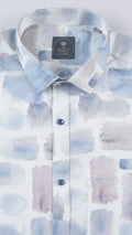 Indigo Blue Watercolor Mosaic Pattern White Shirt