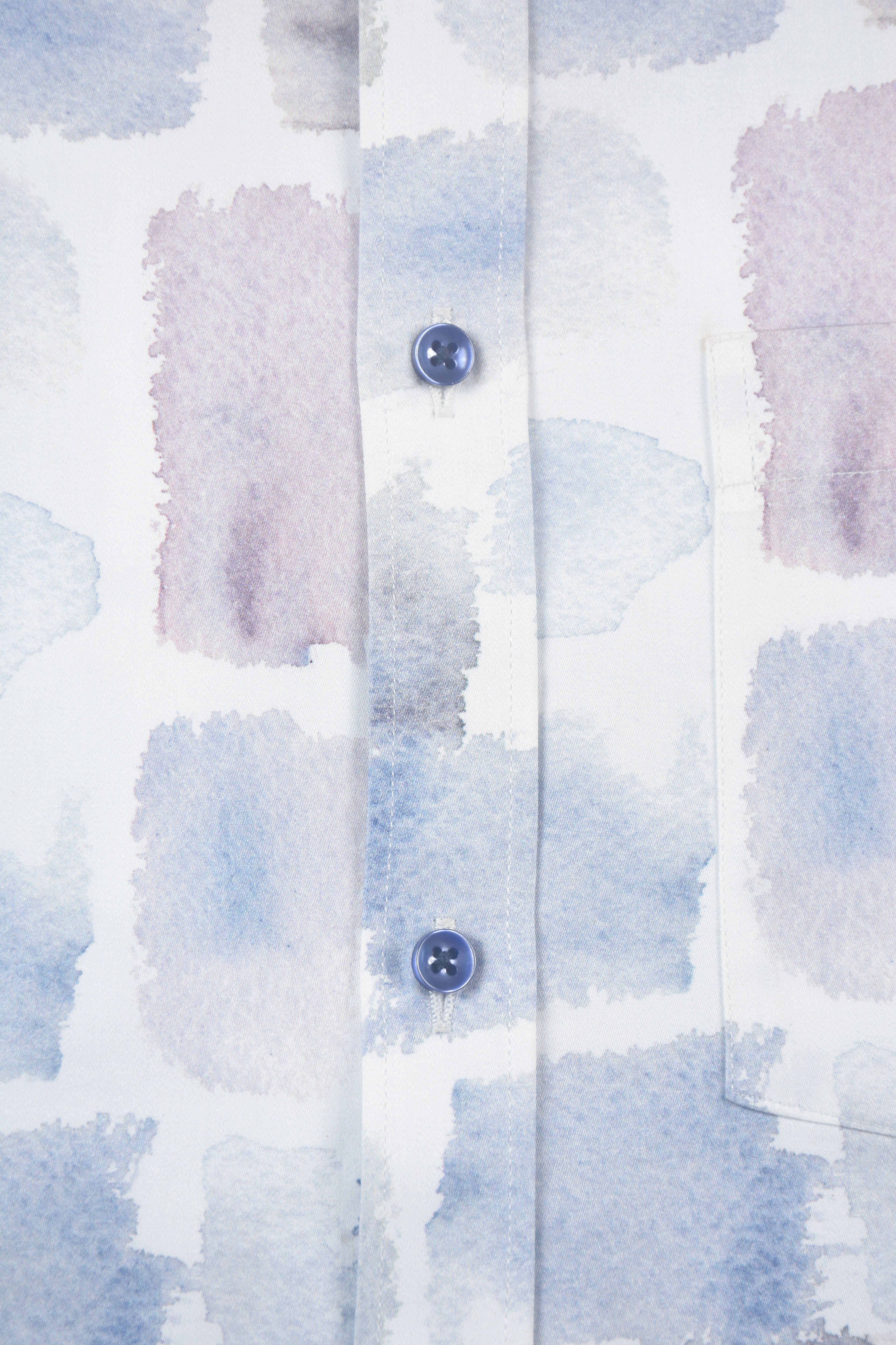 Indigo Blue Watercolor Mosaic Pattern White Shirt