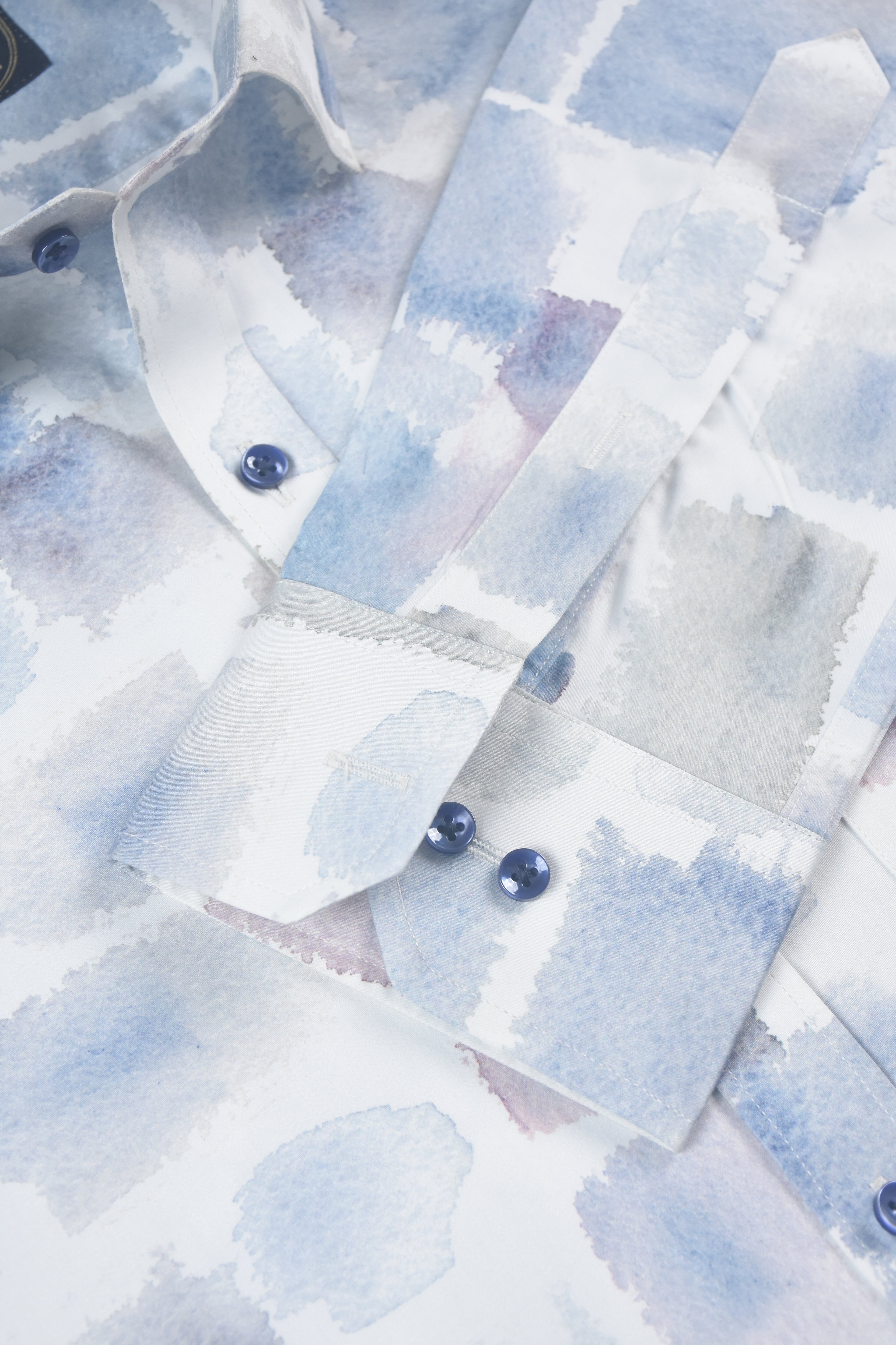 Indigo Blue Watercolor Mosaic Pattern White Shirt
