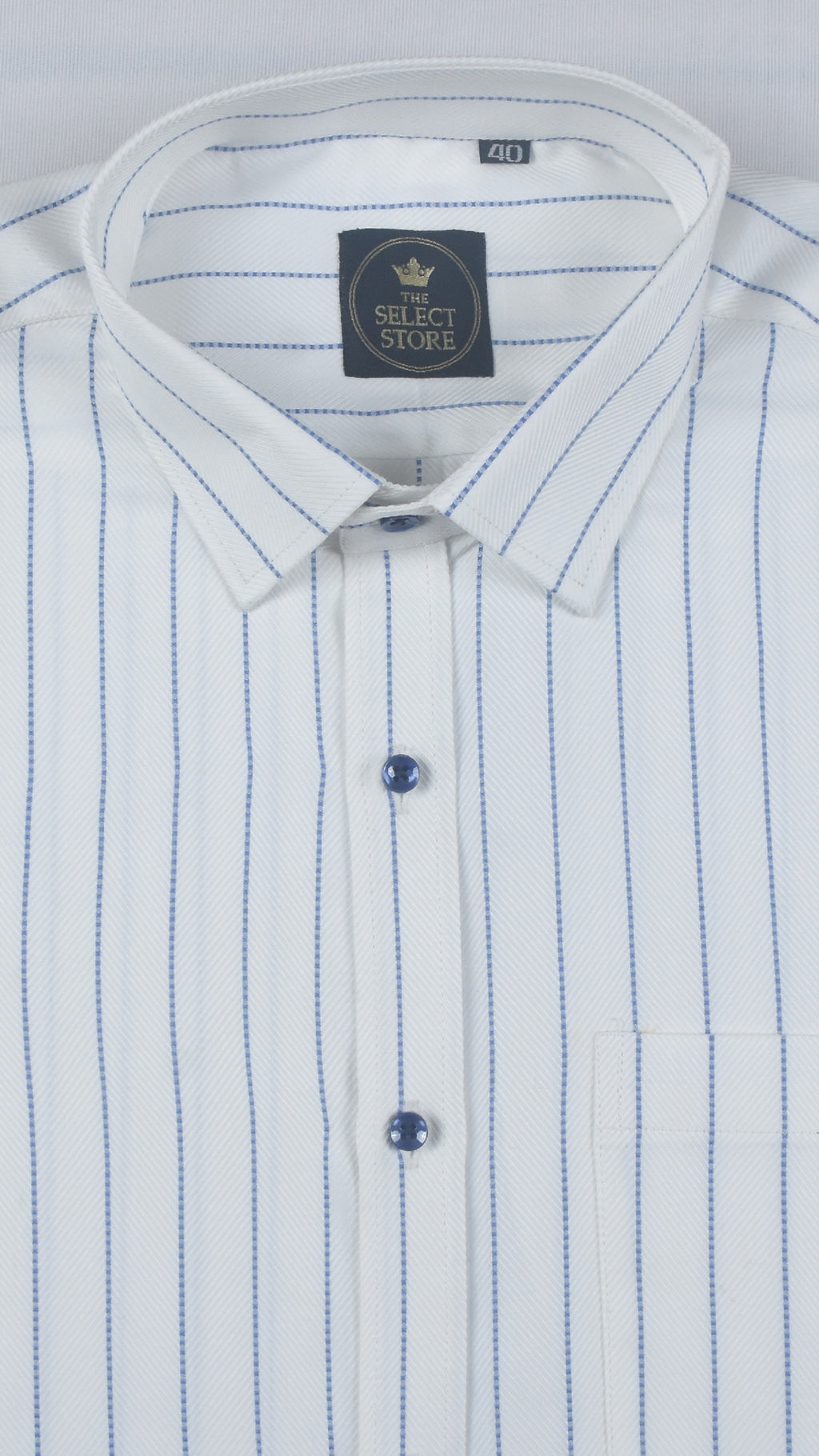 Textured Blue Dotted Vertical Stripes White Shirt