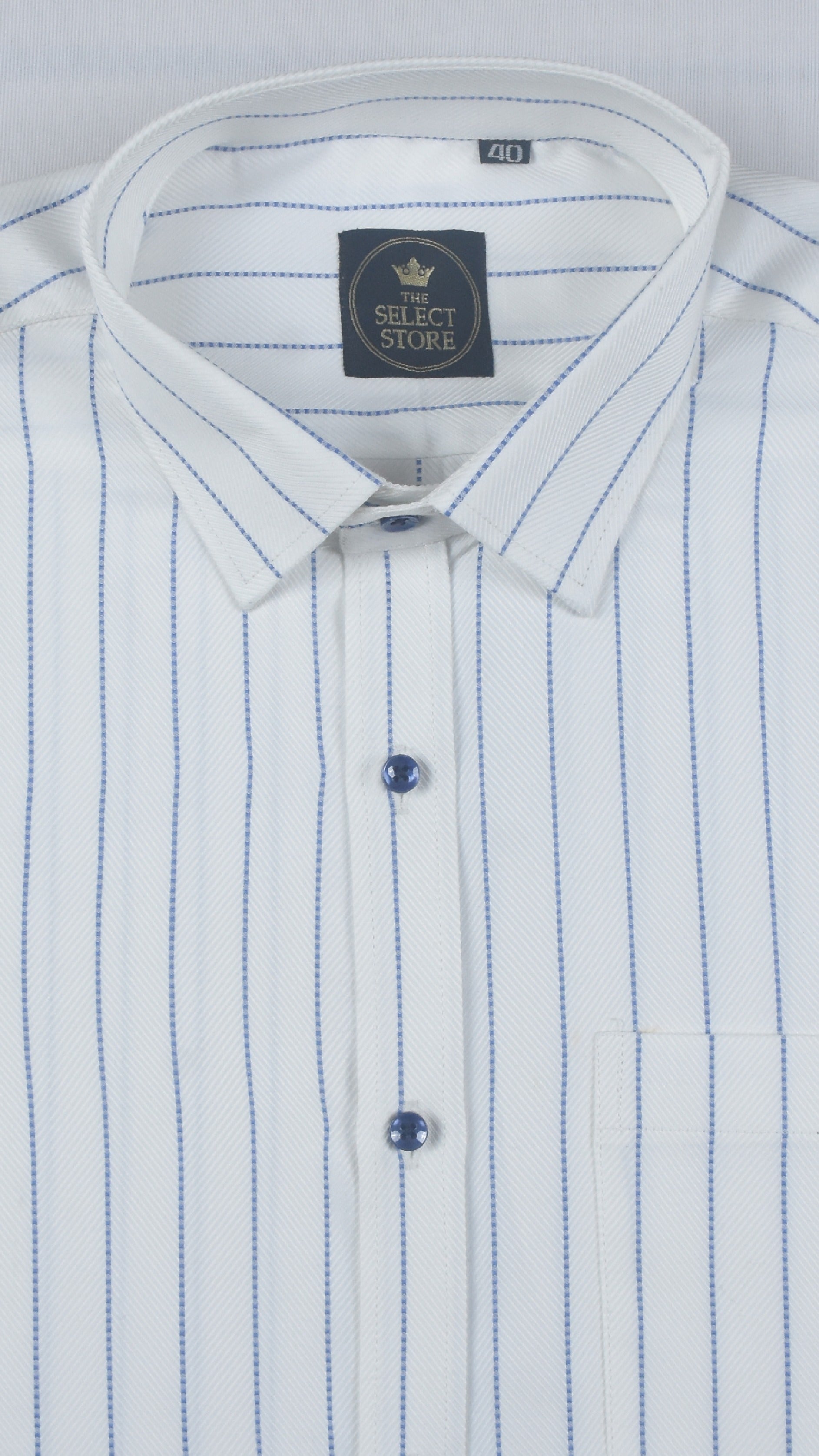 Textured Blue Dotted Vertical Stripes White Shirt