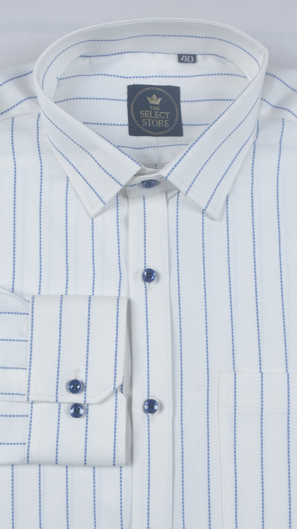 Textured Blue Dotted Vertical Stripes White Shirt