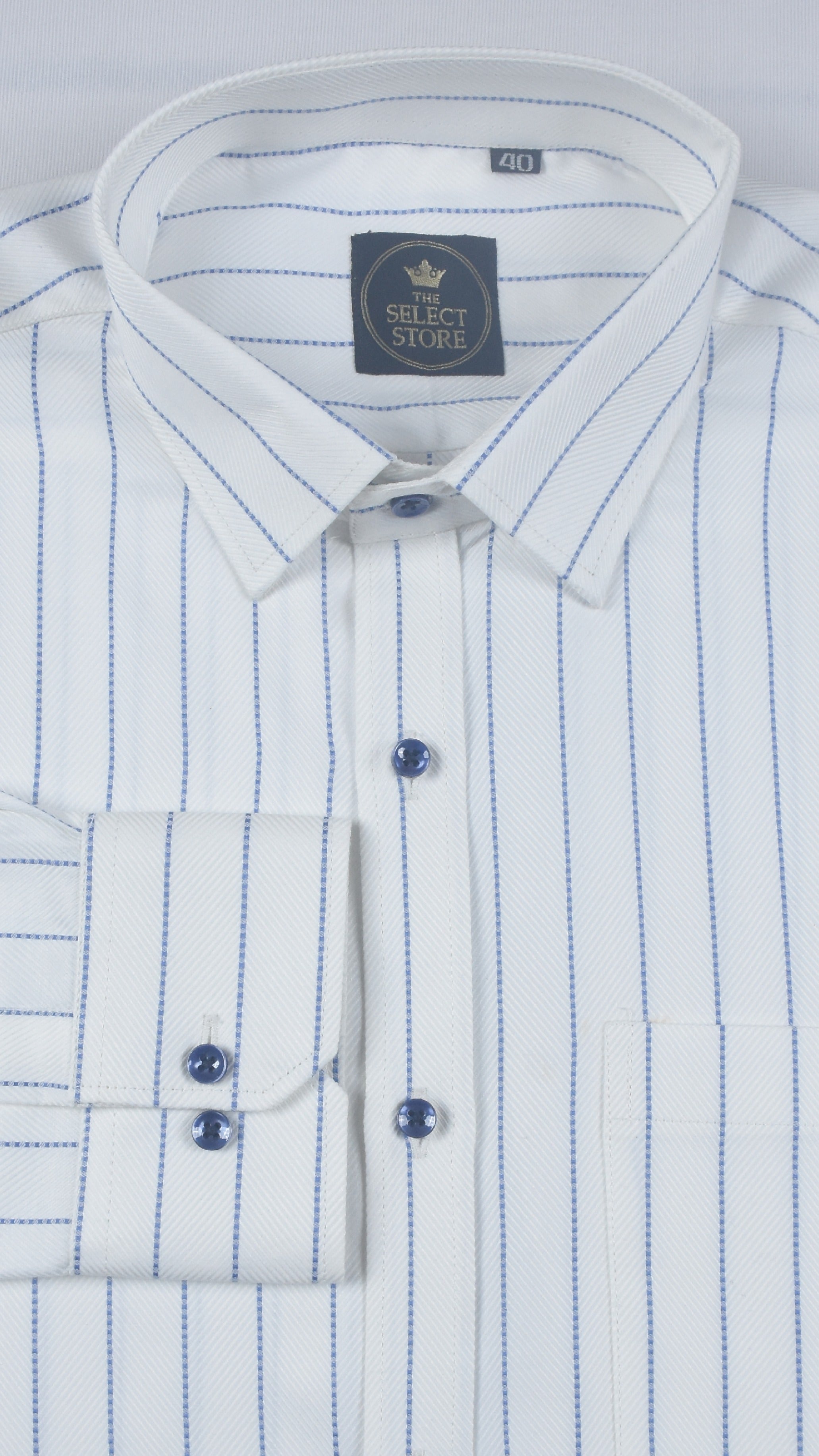 Textured Blue Dotted Vertical Stripes White Shirt