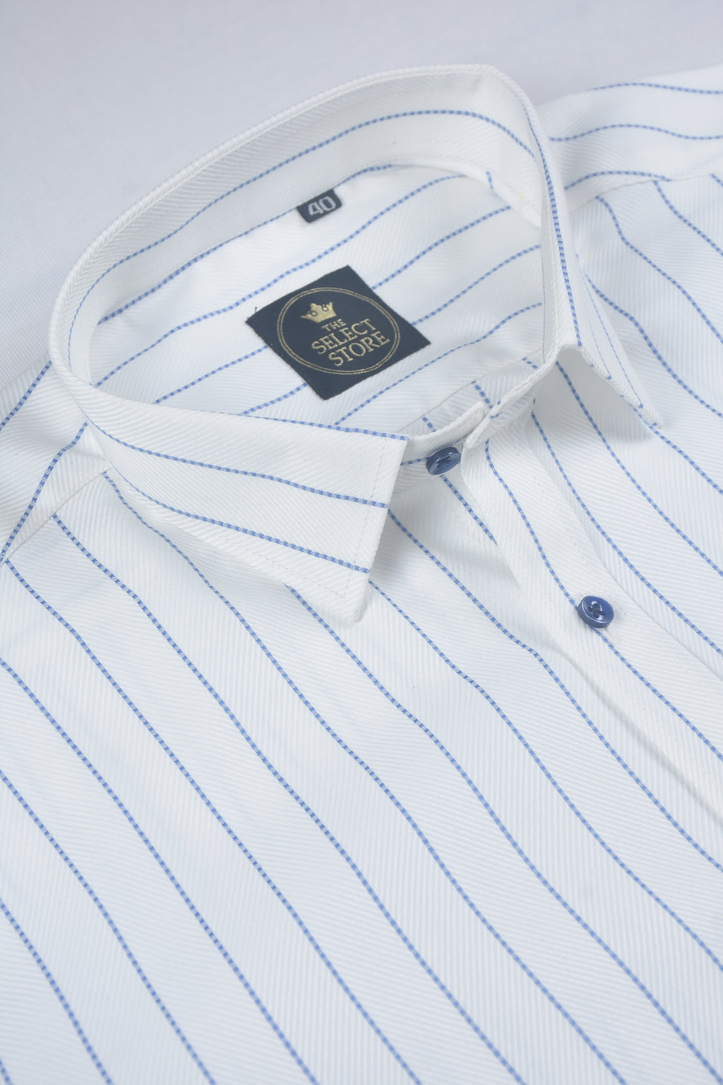 Textured Blue Dotted Vertical Stripes White Shirt