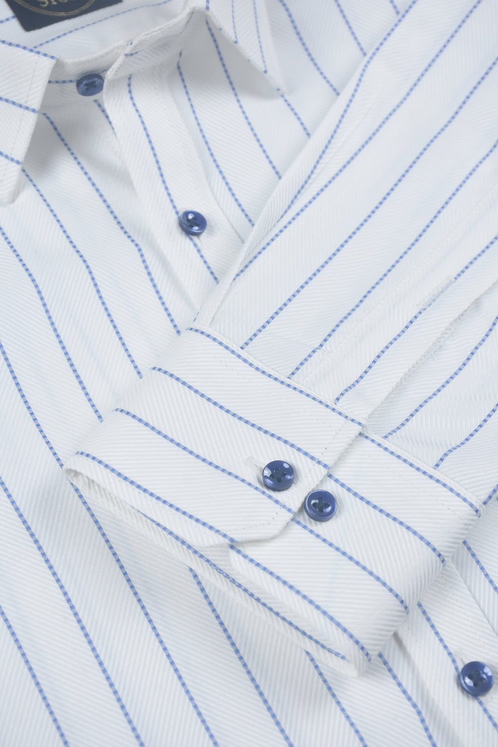 Textured Blue Dotted Vertical Stripes White Shirt