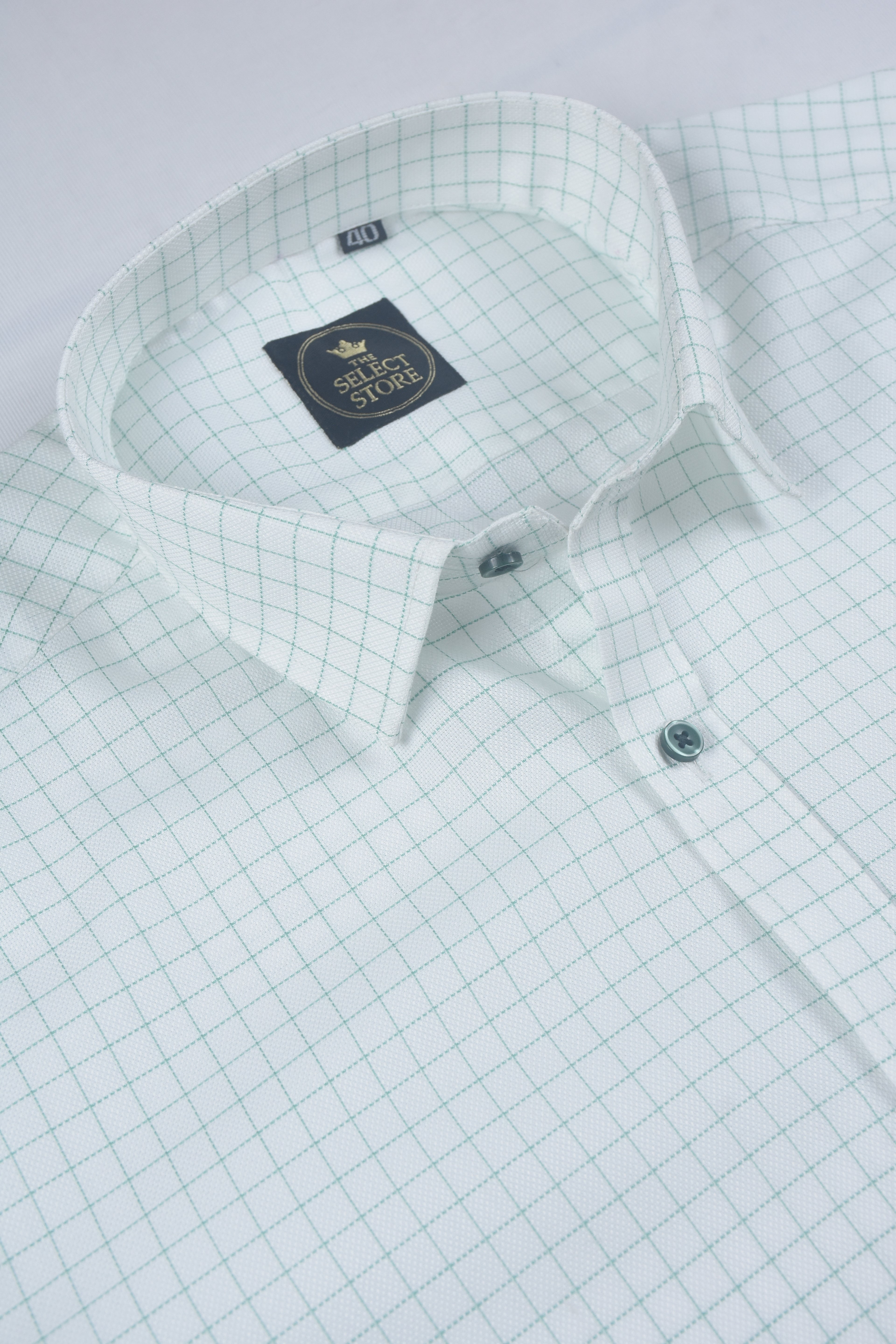 Emerald Green & White Grid-Check Shirt