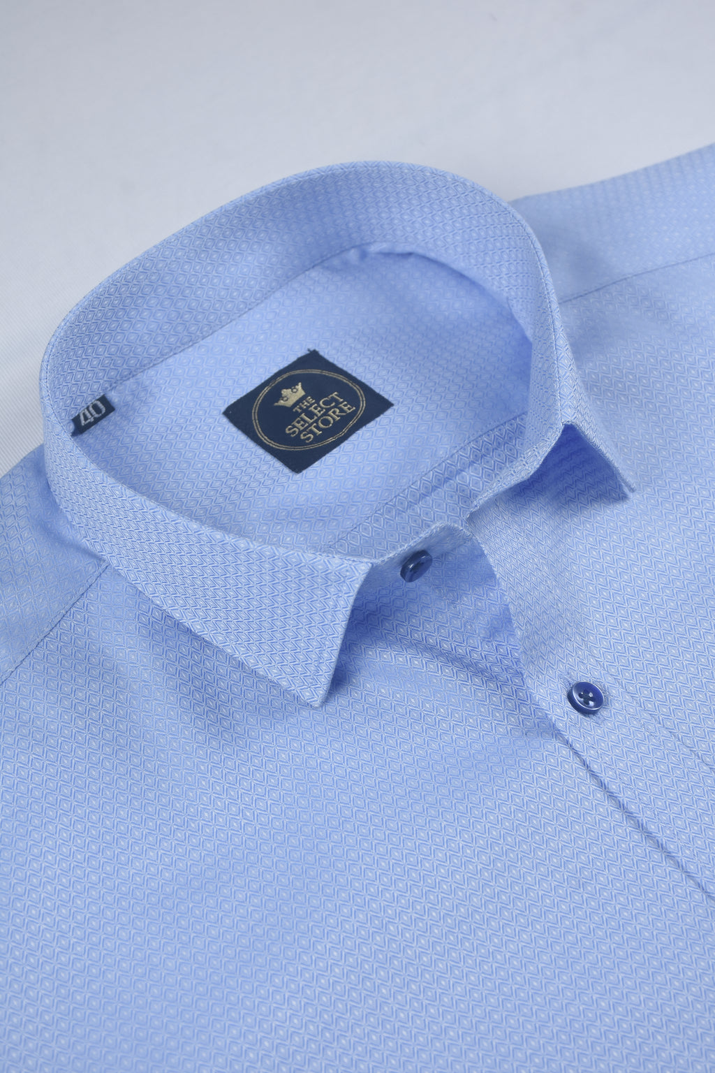 Intricate White Diamond Micro-Pattern Sky-Blue Shirt