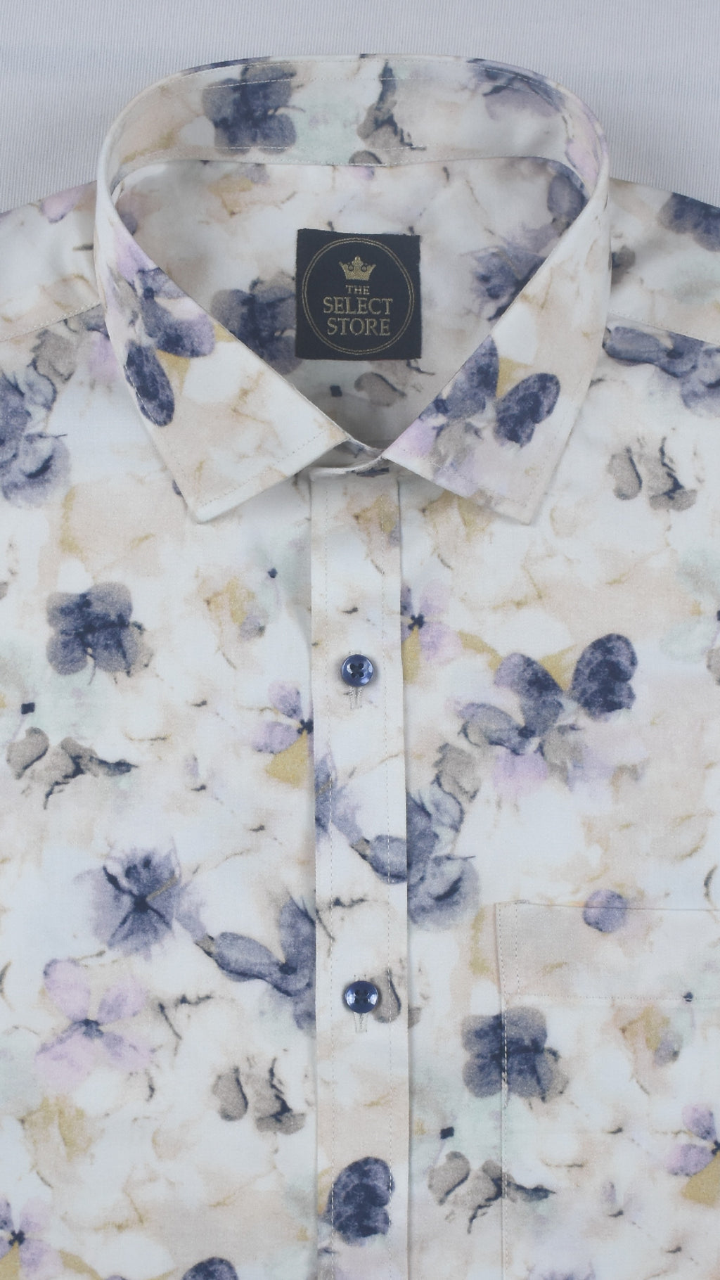 Lavender and Slate Floral Bloom Off-White Shirt