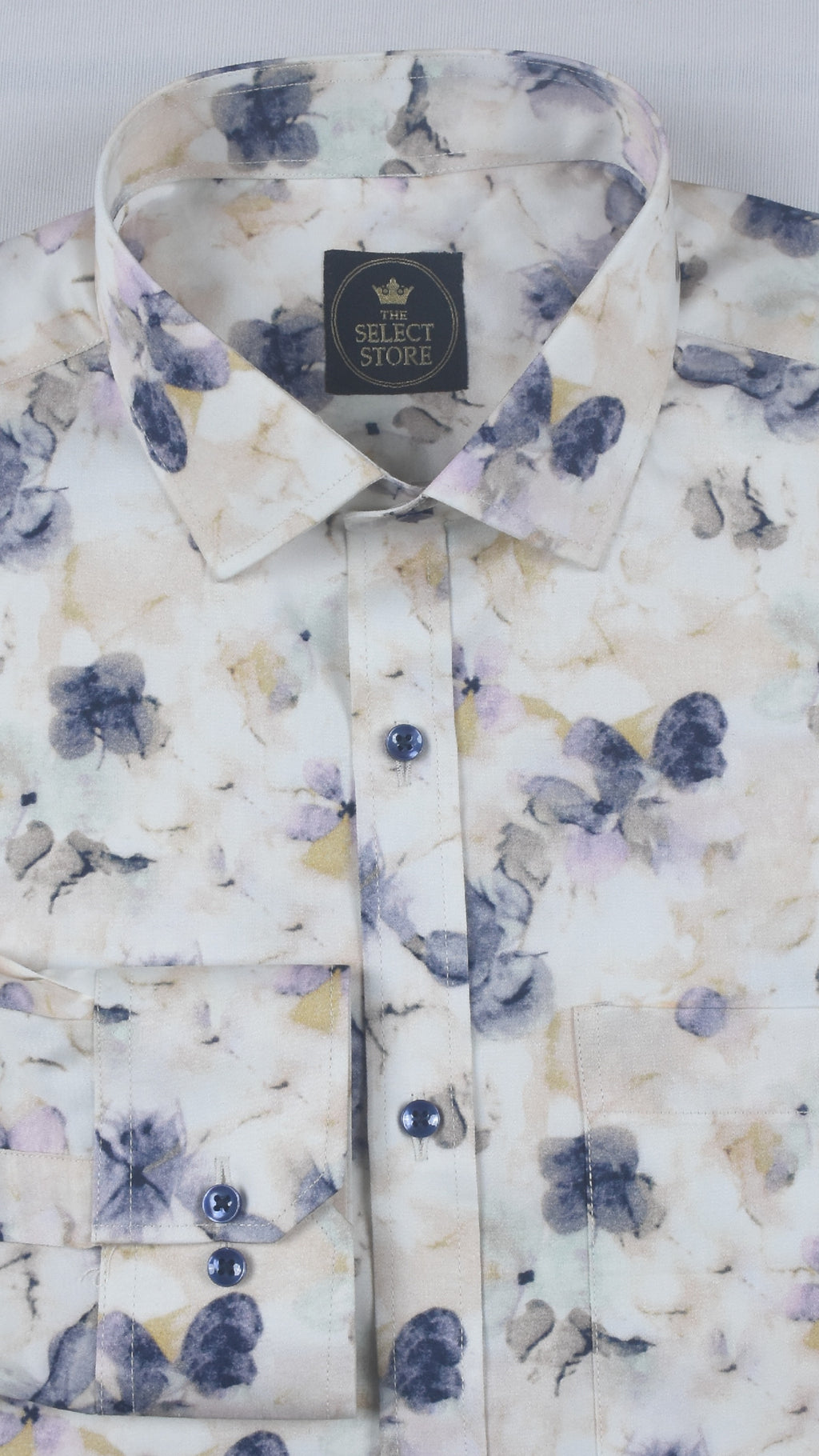 Lavender and Slate Floral Bloom Off-White Shirt