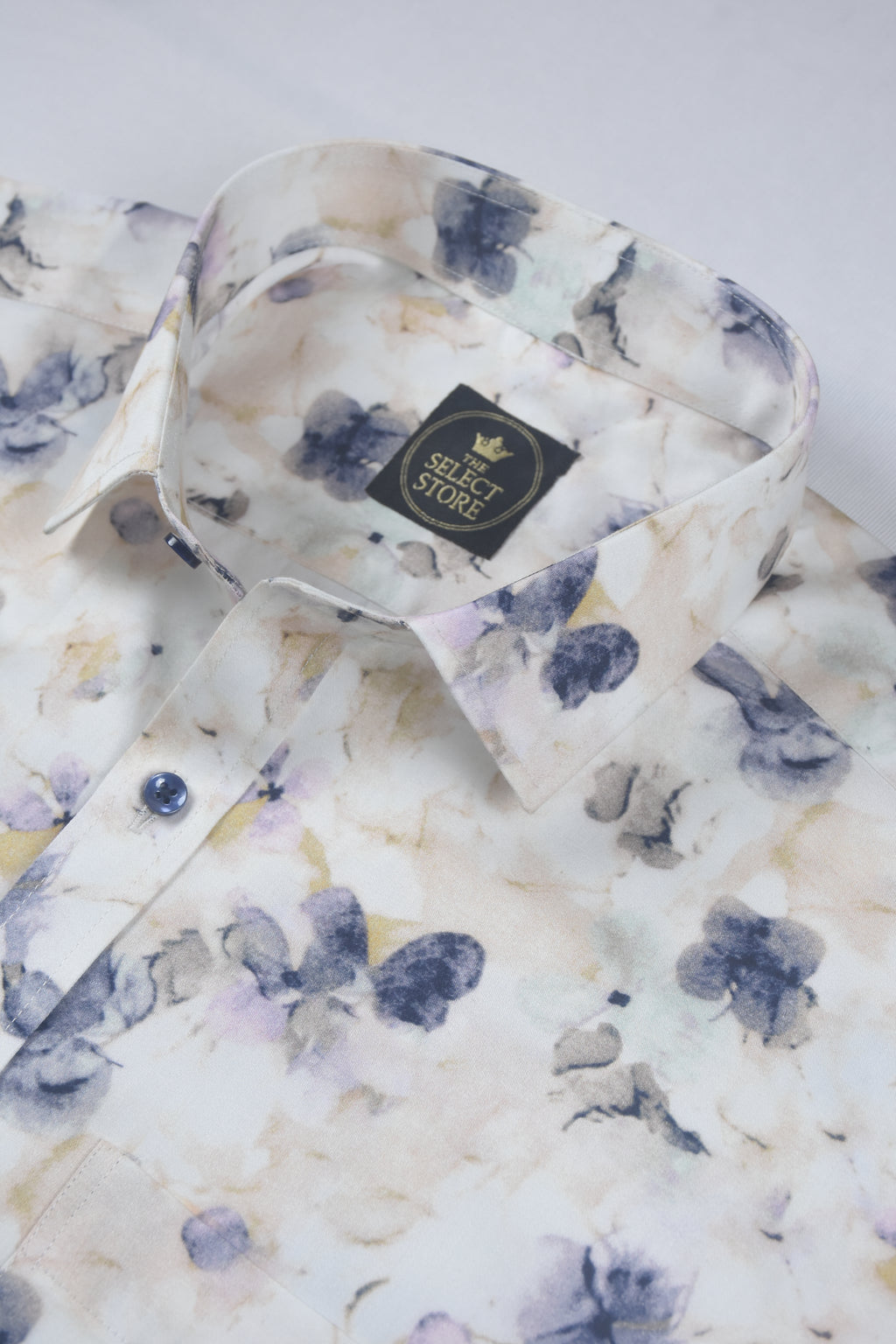 Lavender and Slate Floral Bloom Off-White Shirt