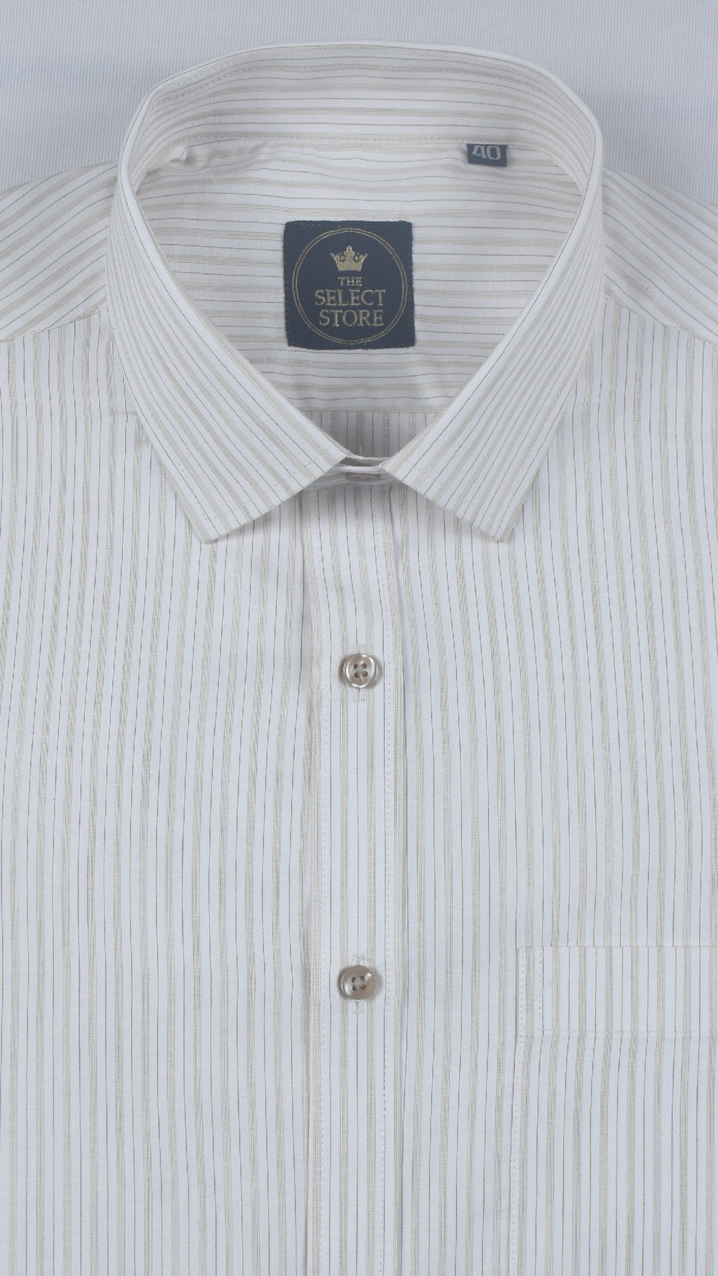 Fine Slate Grey Vertical Pinstripes Off-White Shirt