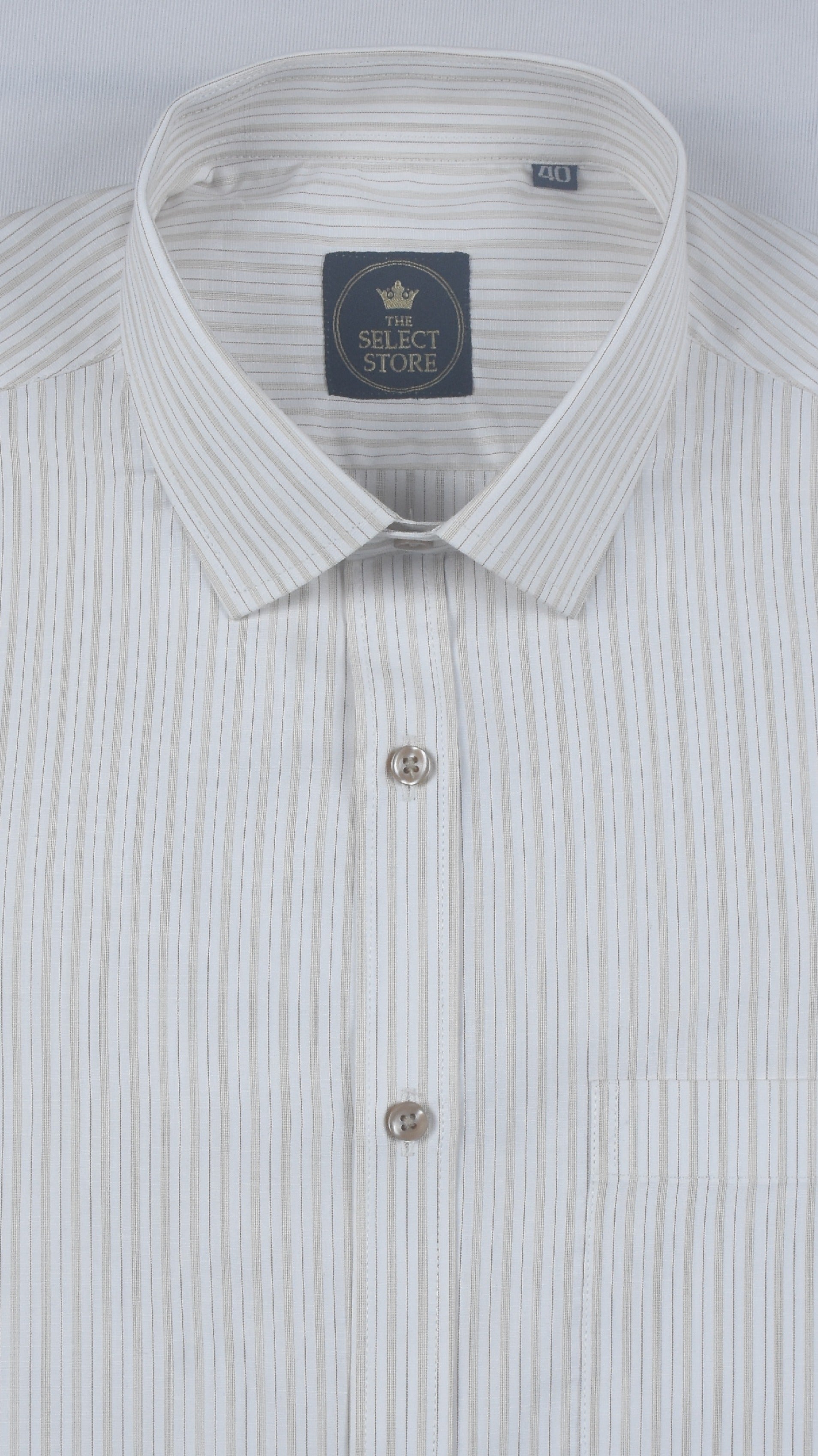 Fine Slate Grey Vertical Pinstripes Off-White Shirt