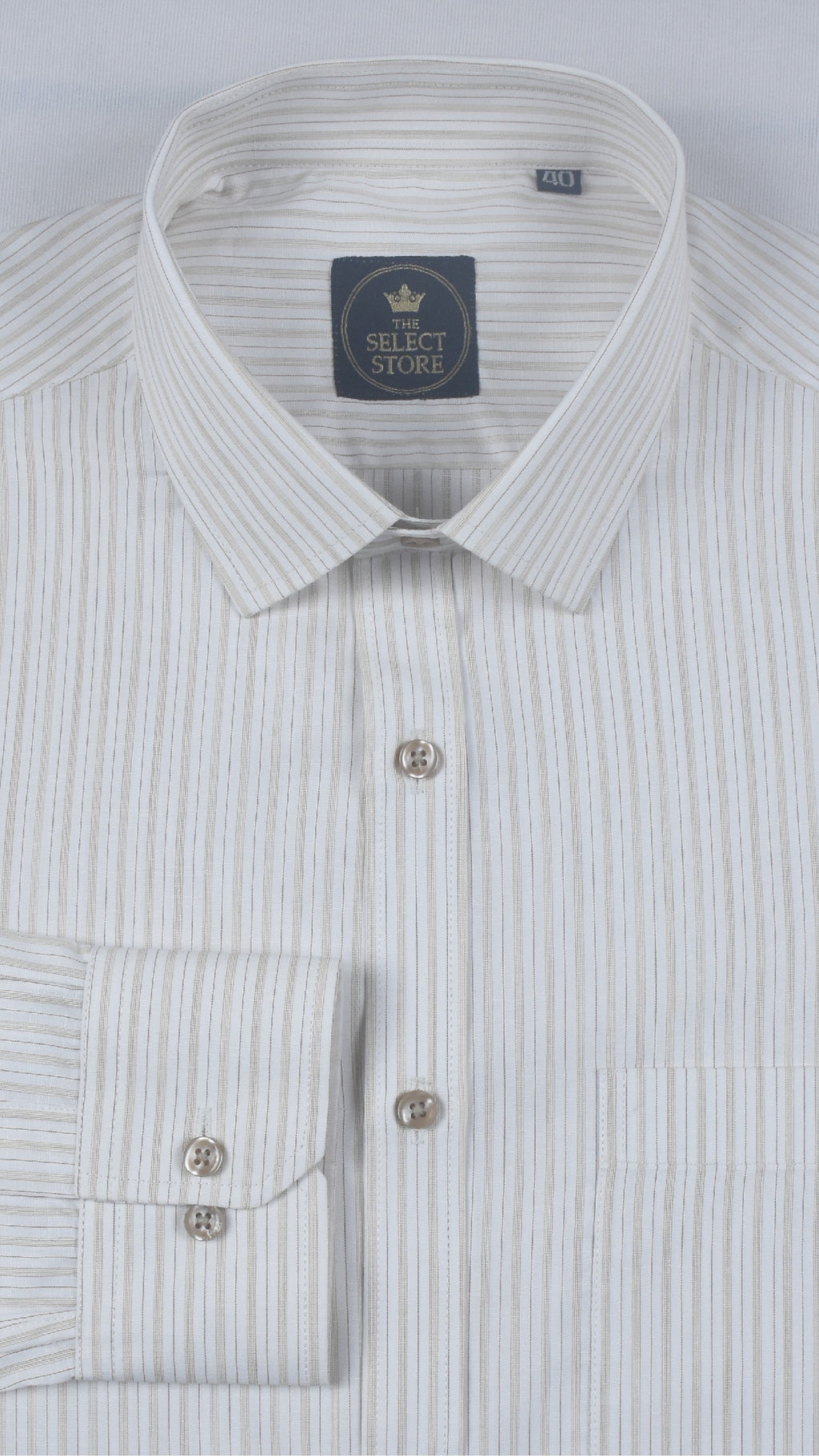 Fine Slate Grey Vertical Pinstripes Off-White Shirt