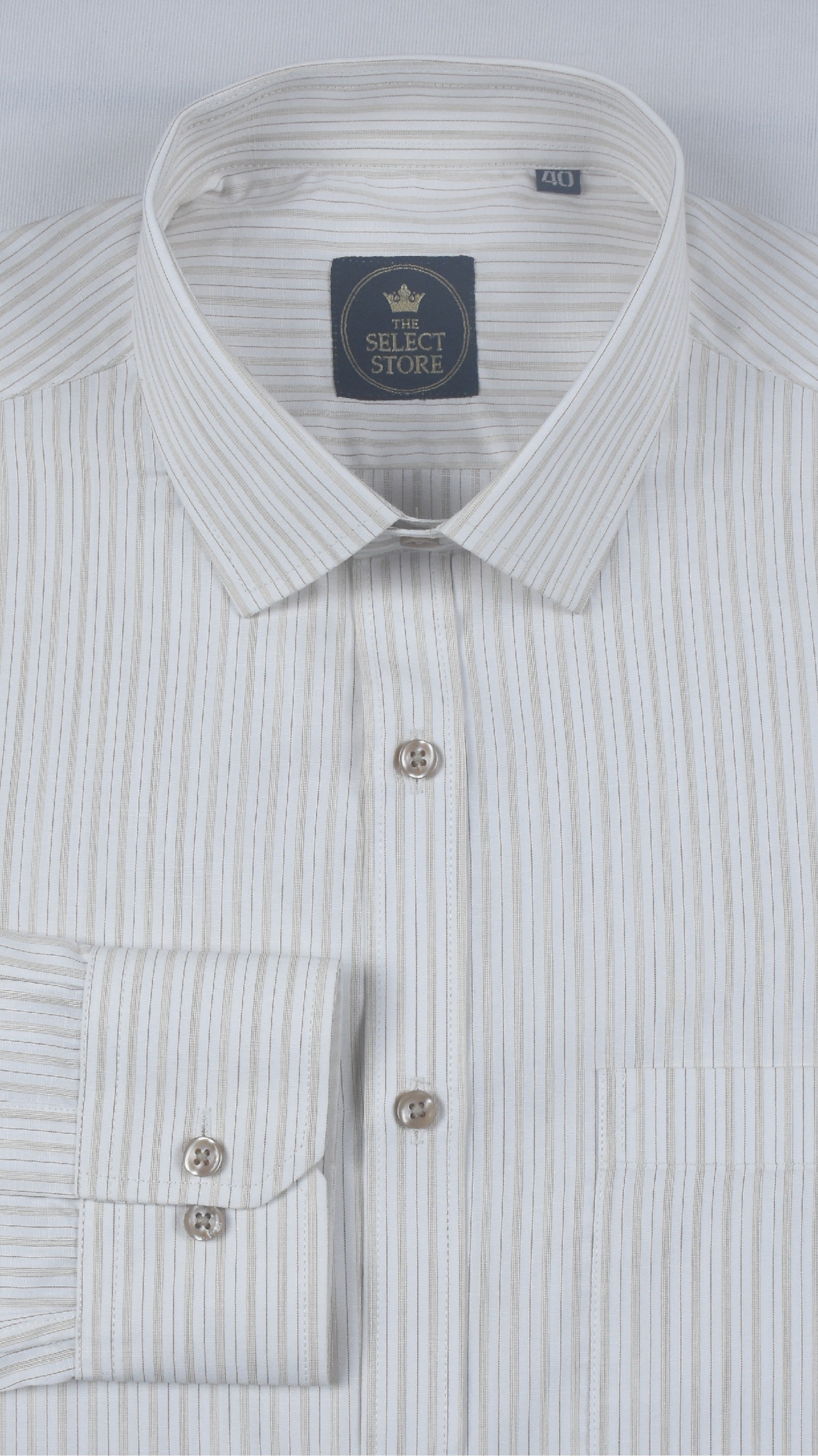 Fine Slate Grey Vertical Pinstripes Off-White Shirt