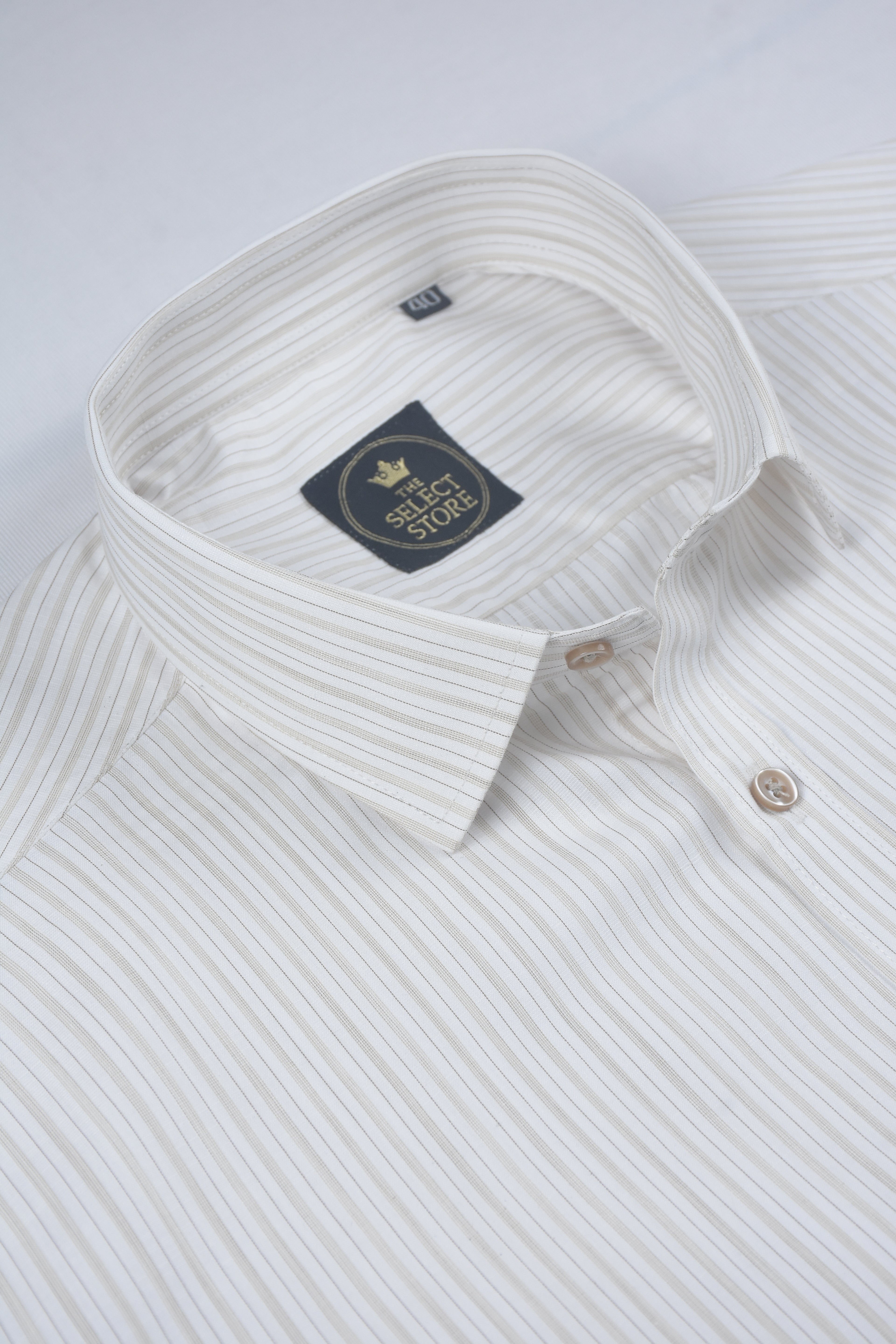 Fine Slate Grey Vertical Pinstripes Off-White Shirt