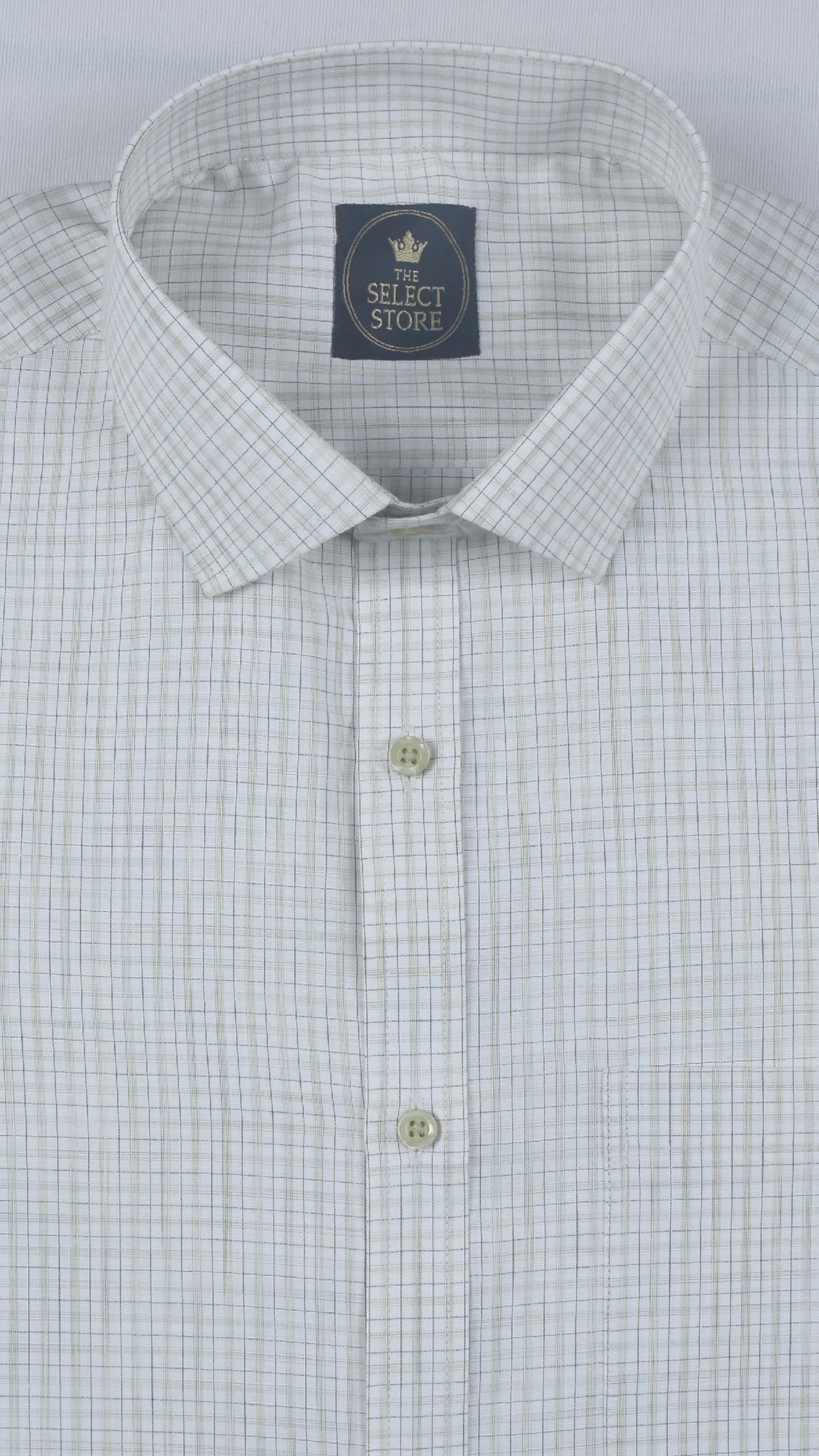 Slate Grey Micro-Grid Checks Off-White Shirt