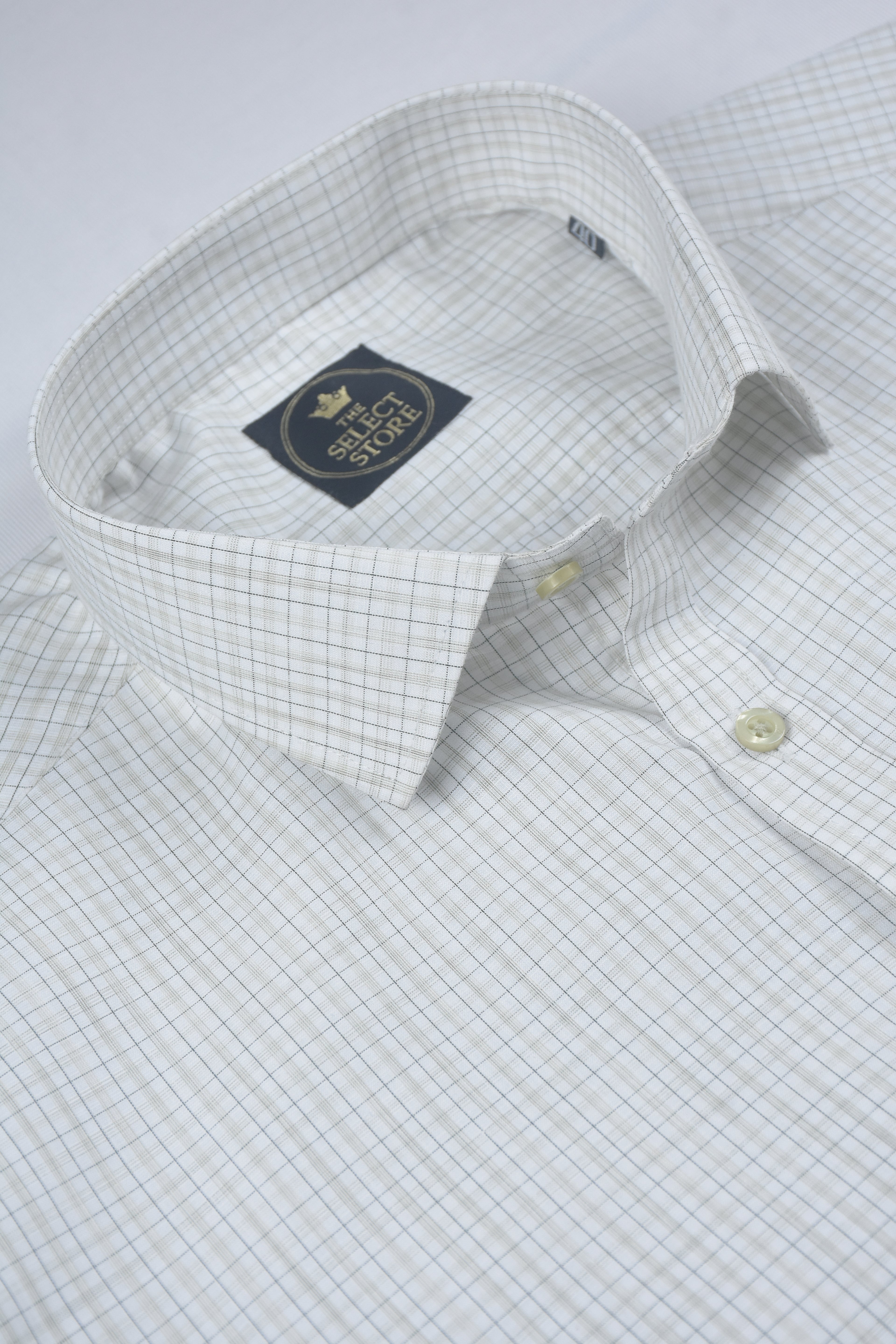Slate Grey Micro-Grid Checks Off-White Shirt