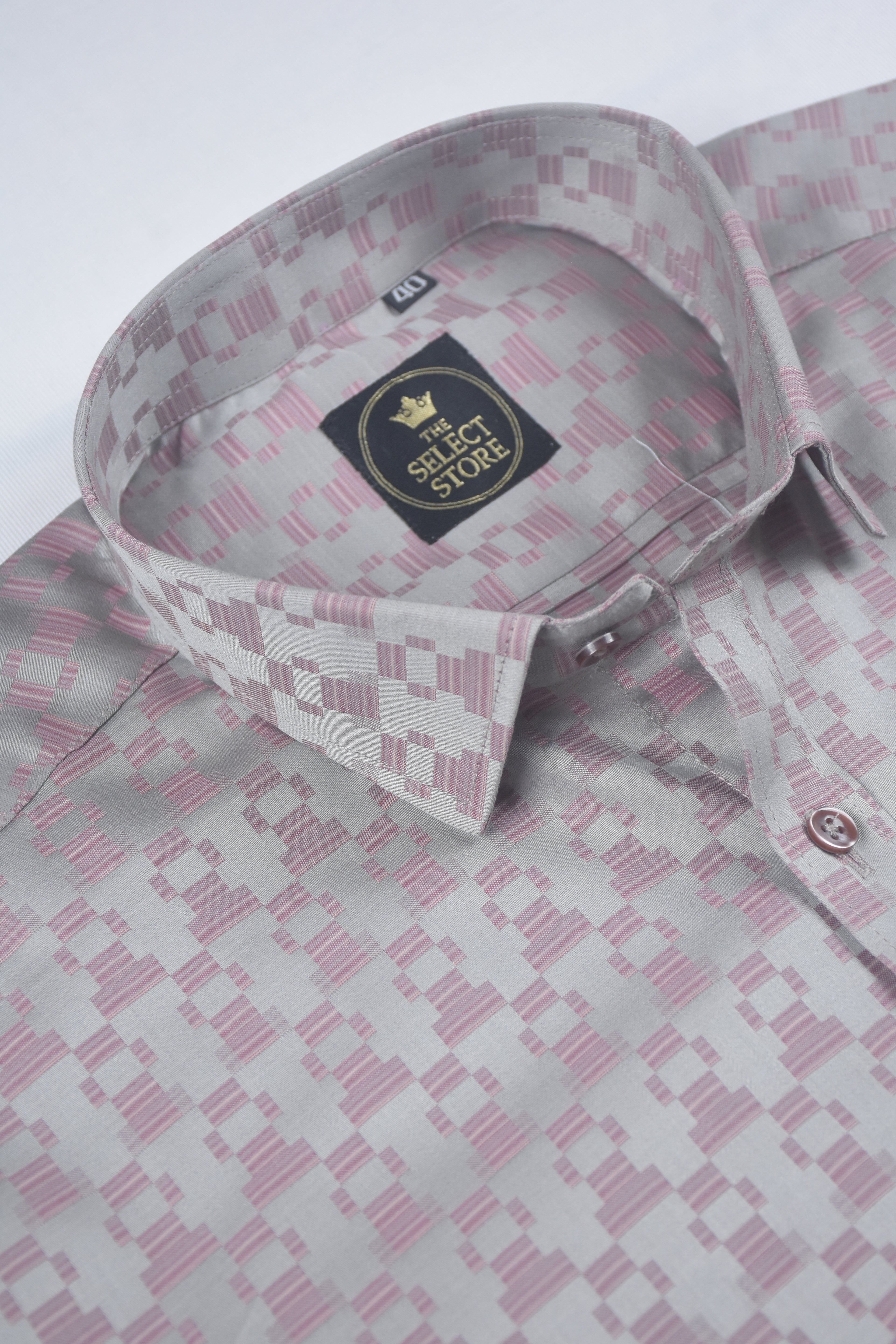 Pink Mosaic Checks Grey Shirt