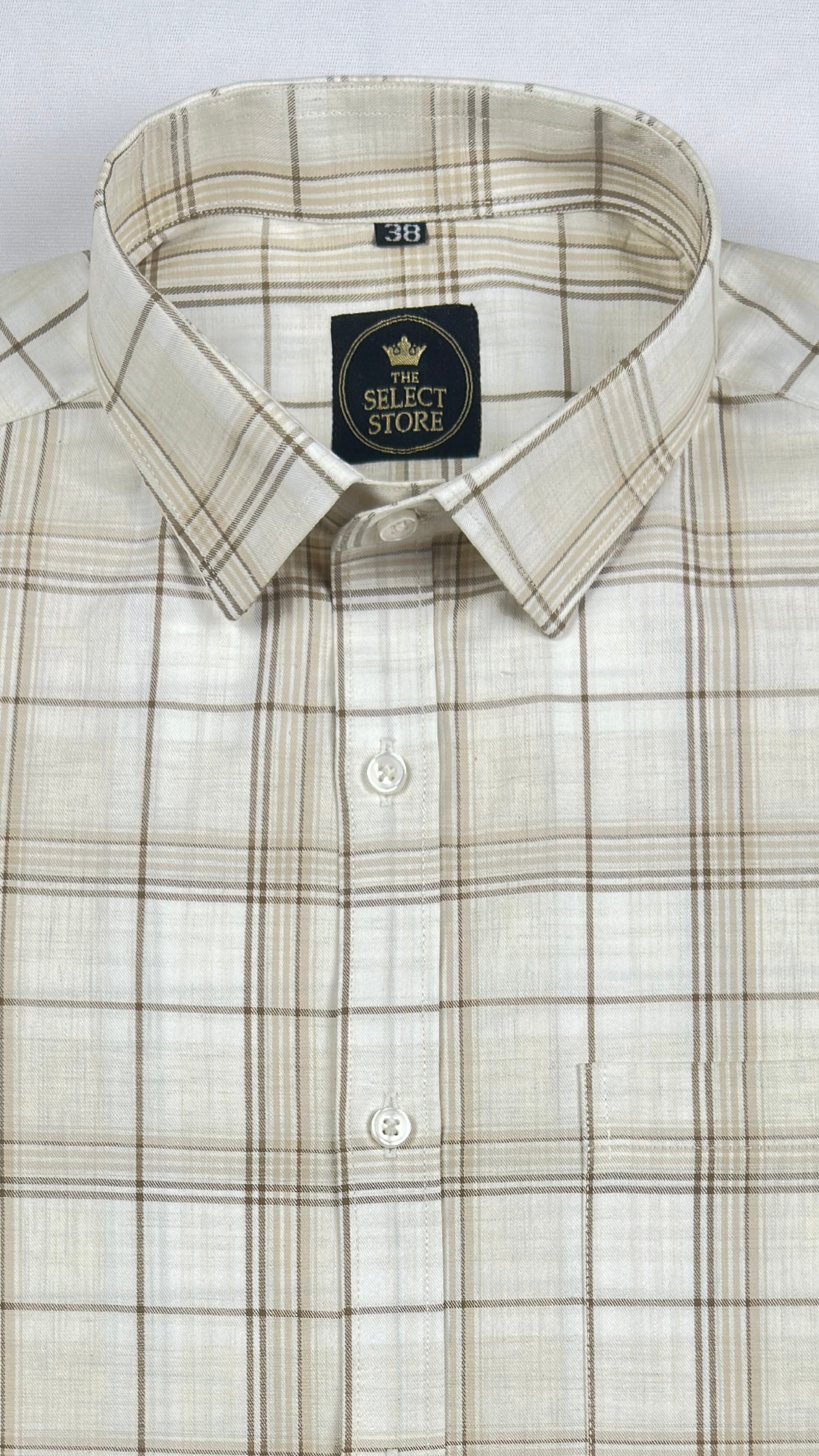 Beige Windowpane Check Shirt